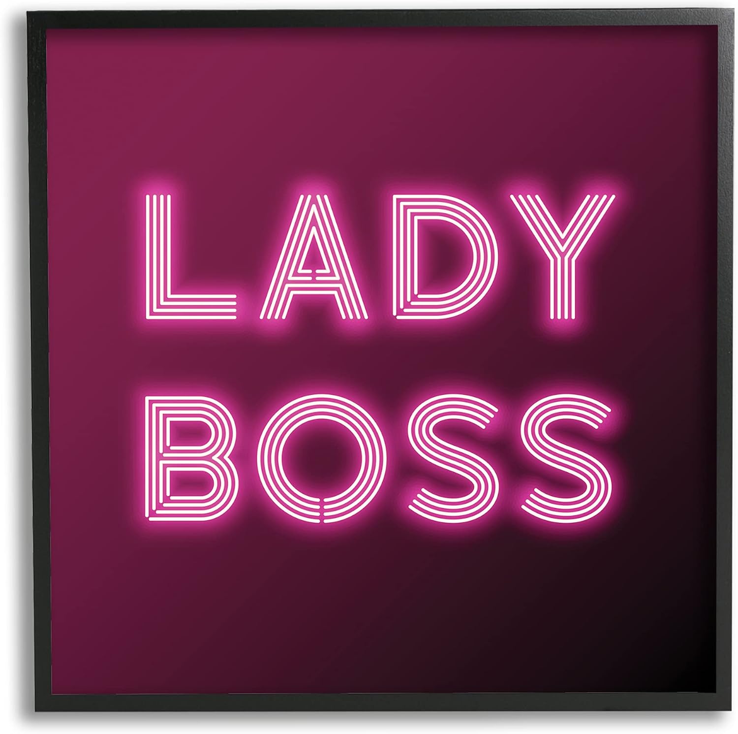 Stupell Industries Neon Lady Boss Fashion Modern Pink Word, Design by Dawn Vietro White Framed Wall Art, 12 x 12