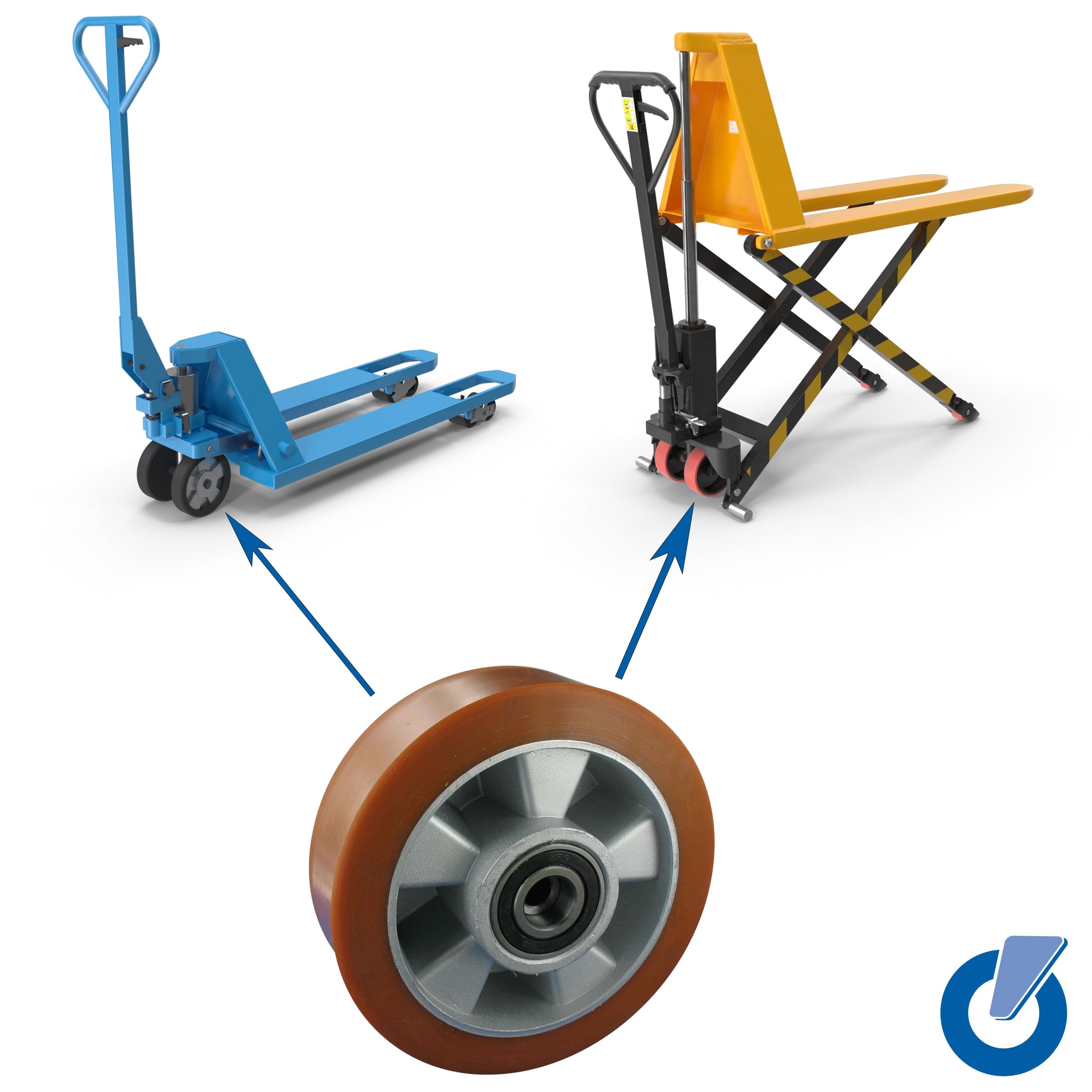 Rollentechnik Hubwagen Lenkrad Hubwagenrad 200x50 mm Polyurethan mit Kugellager Bohrung 25 Nabenlänge 55 Einbaulänge 40