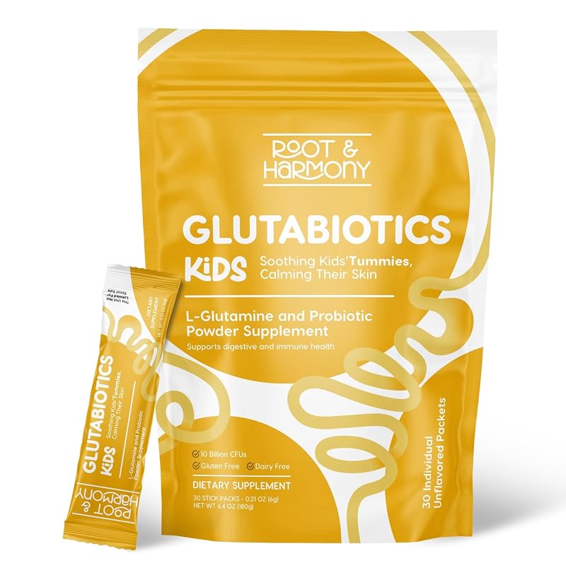 Root and Harmony Suplemento probiótico infantil com L-glutamina e probióticos, 5 g e 10 bilhões de UFC, em pó, 30 sachês