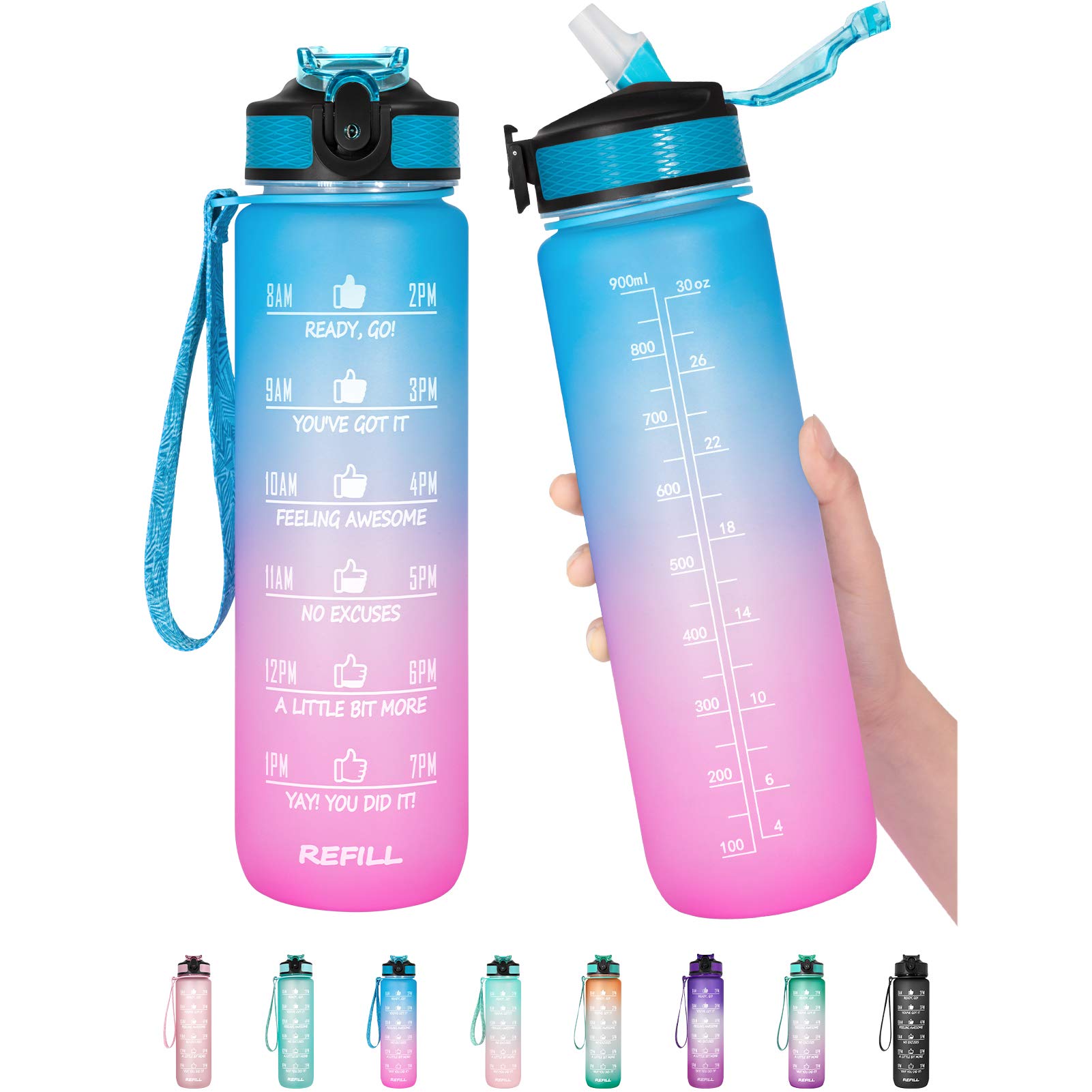 Fimibuke 32 oz Motivational Water Bottle with Time Marker & Straw - BPA Free & Leakproof Tritan Frosted Portable Reusable Fitness Sport 1L Water Bottle for Men, Women, Kids, Office, Gym (1 Piece)-picture-22
