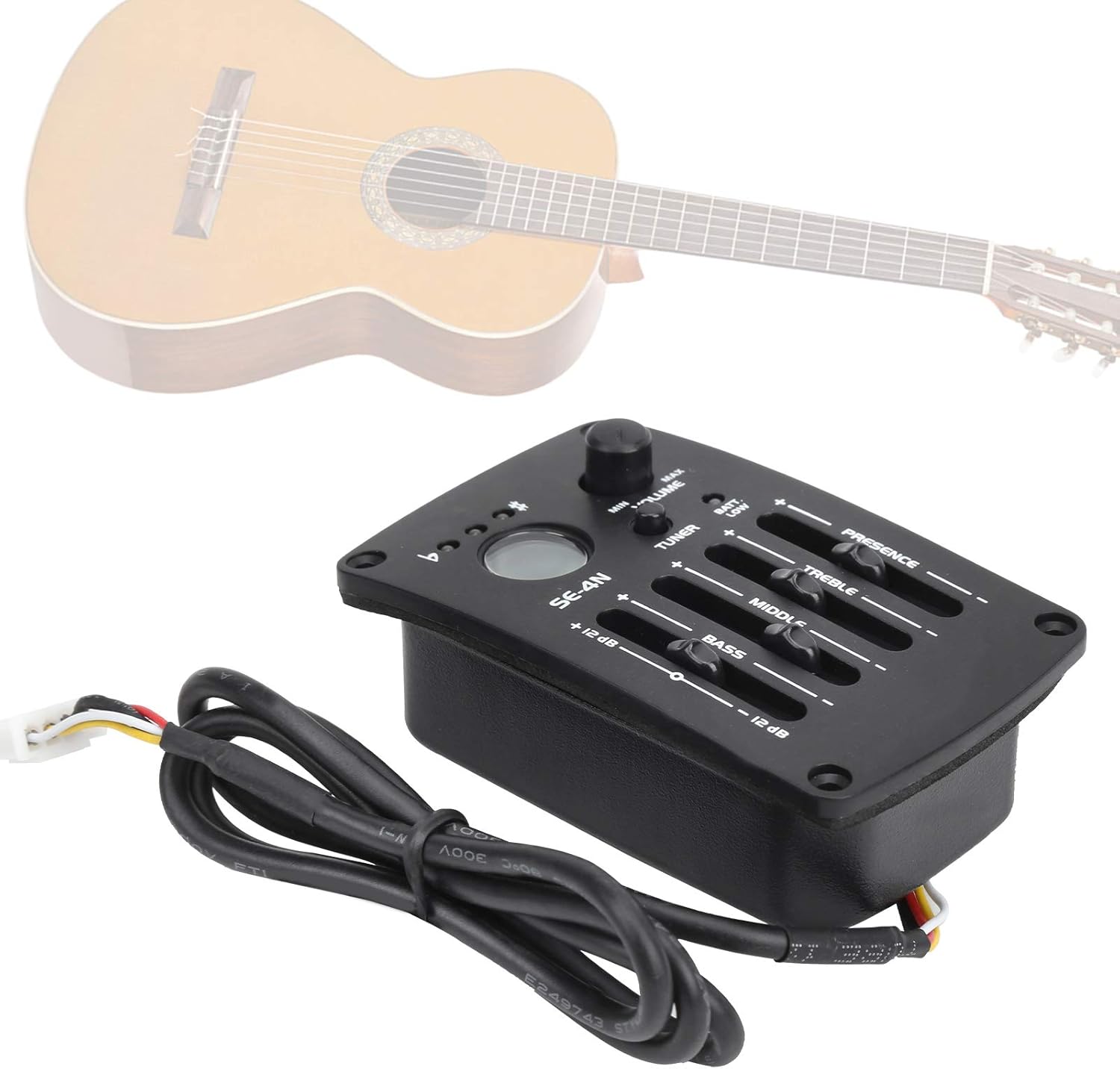 Guitar Pickup 4 Band SE-4N, Preamp Amplifier Equalizer Tuner Acoustic Pickup,Piezo Chromatic Tuner System Instrument Accessories for Acoustic Guitars