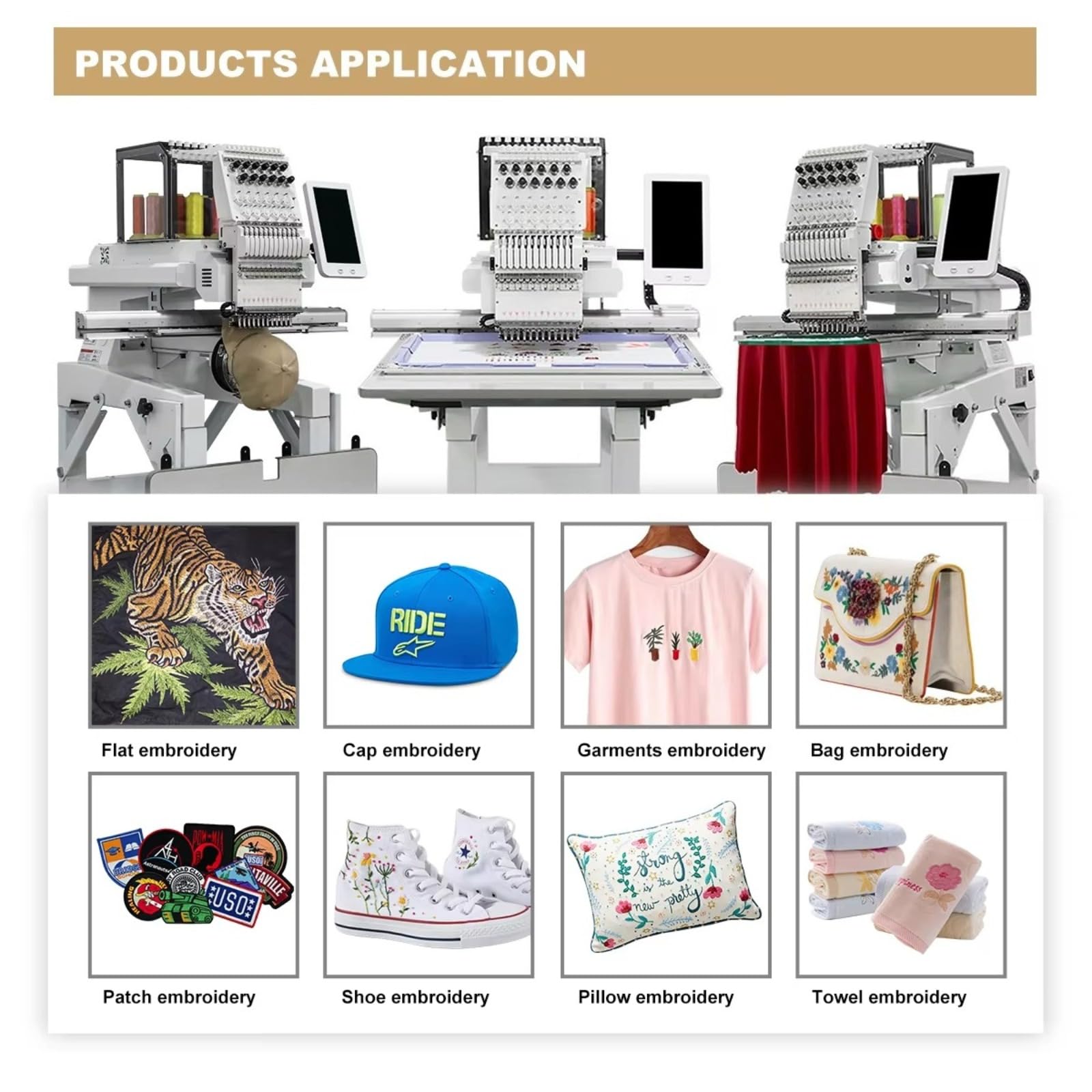 Máquina de bordar plana con múltiples agujas, sombrero y ropa, máquina de bordado computarizada de alta velocidad de una sola cabeza con 10 agujas, diseño personalizado