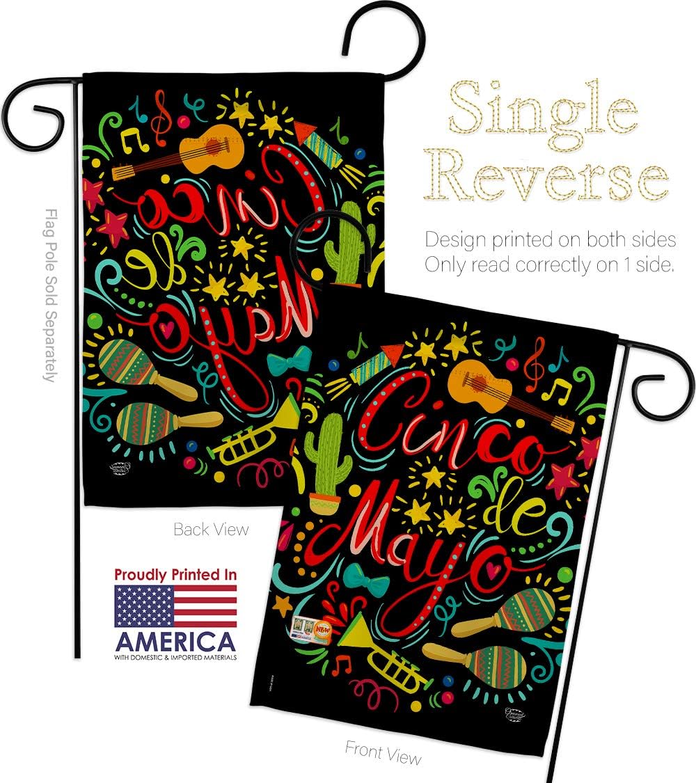 El Fiesta Cinco de Mayo Garden Flag Set Wall Hanger Summertime Party Cactus Pinata Sombrero Mexican Outdoor Small Decorative Gift Yard House Banner Made in USA 13 X 18.5