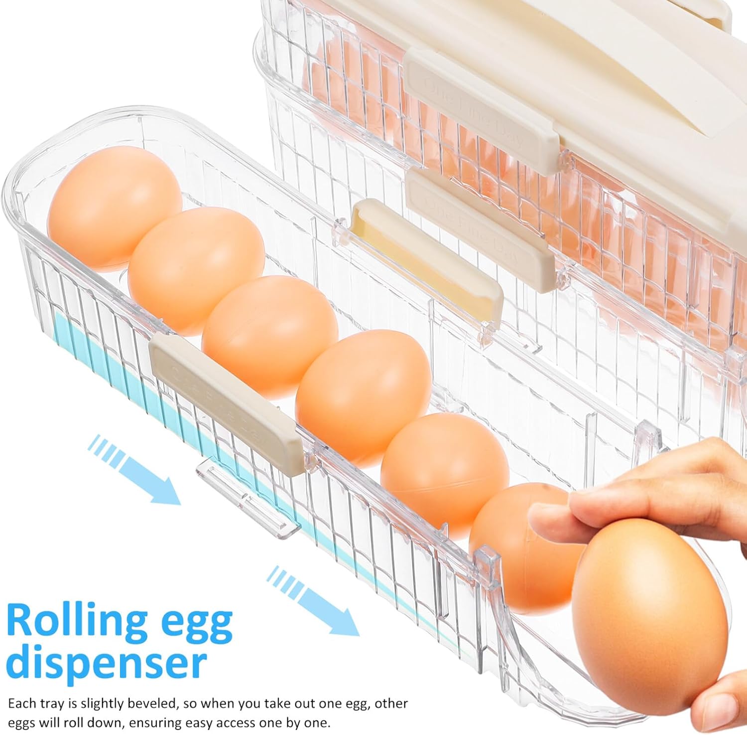 HEMOTON Rolling Egg Holder for Refrigerator, 3 Tiers Rolling Egg Dispenser for Refrigerator Space Saving Automatic Roller Container Organizer for Fridge Countertop 21 Count