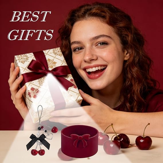 Black Cherry Charm & Bow Silicone Boot for Owala 24/30/32/40 oz, Perfect Water Bottles Accessories Set Pendant for Owala