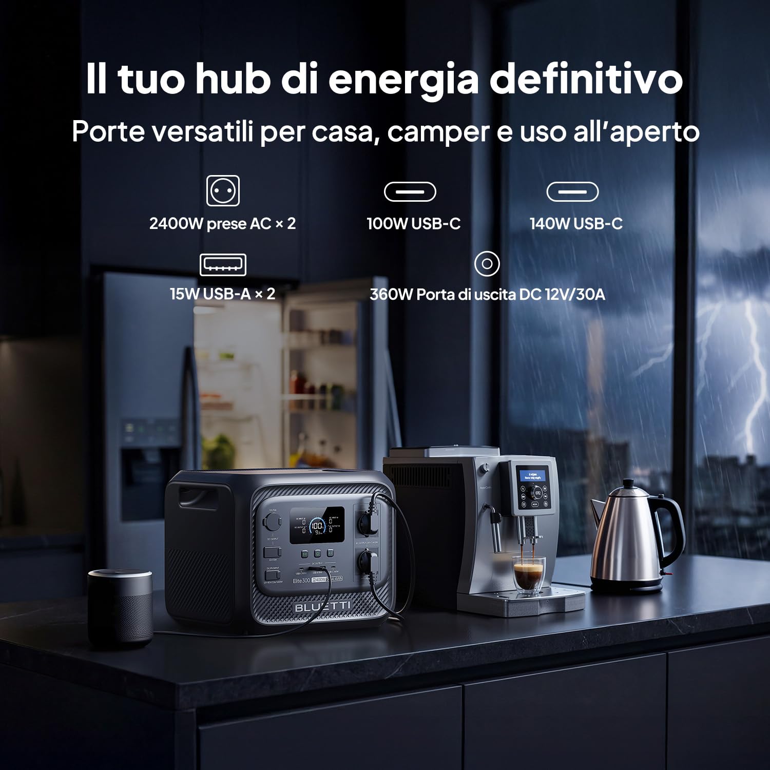 BLUETTI Elite 300 Stazione di energia portatile (Novità 2026), batteria LiFePO₄ da 3014,4 Wh, 2400 W AC (4800 W di picco), 3 kWh compatta per backup domestico, campeggio e camper