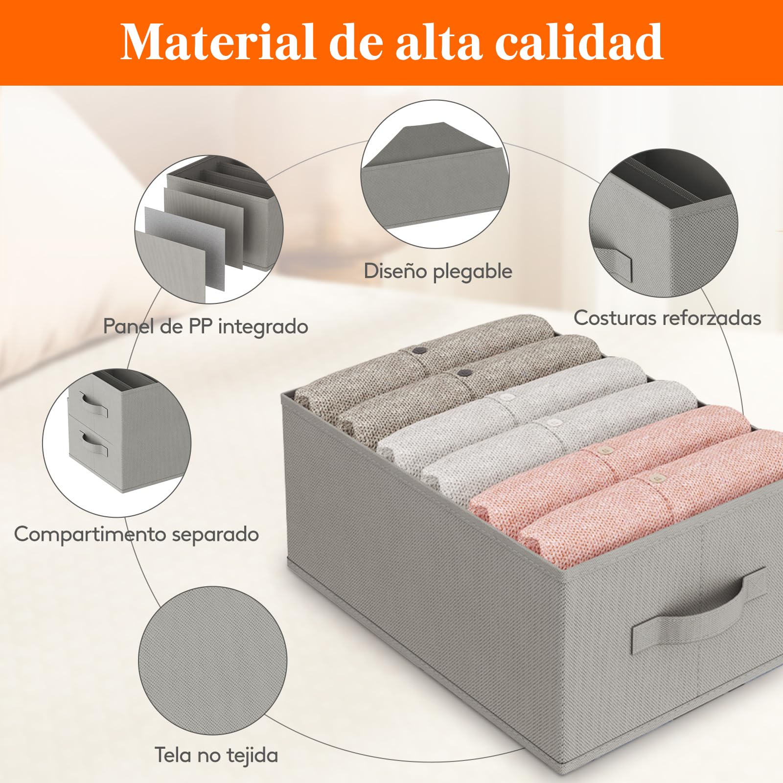 Lifewit Cajas Organizador Armario Plegables Separadores Cajones 6 Compartimentos Almacenar Ropa 42 x 27 x 17 cm 4 Piezas