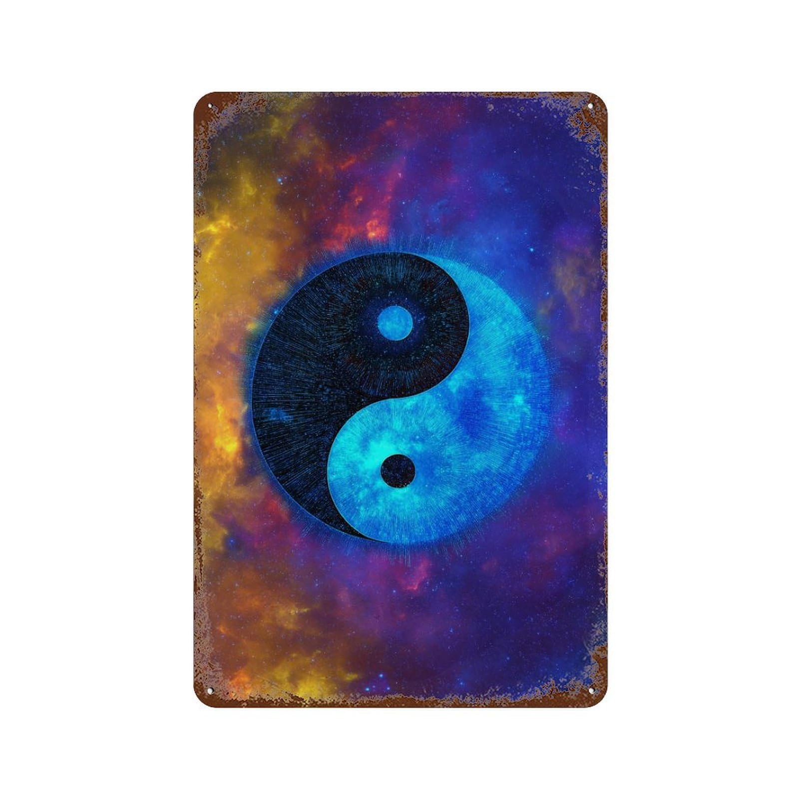 Cosmic Yin Yang Art Print-1 Weathered Tin Sign 11.8"x7.9", Ideal for Patio, Garden Room And Bar Decor