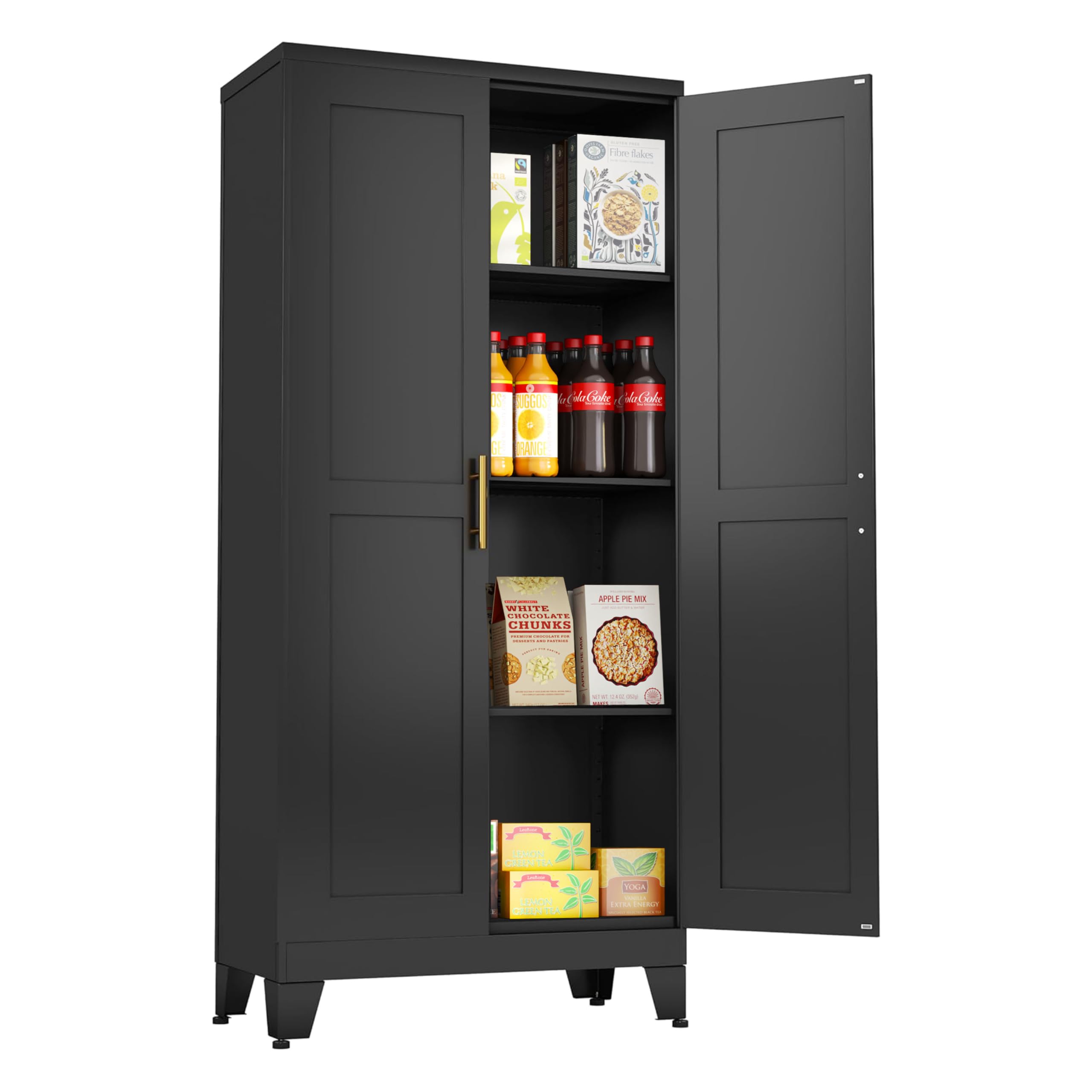 pozdeg Metal Storage Cabinet - 61" Tall Steel File Cabinets with 2 Doors and 3 Adjustable Shelves Versatile Storage Pantry Cabinet for Home Office
