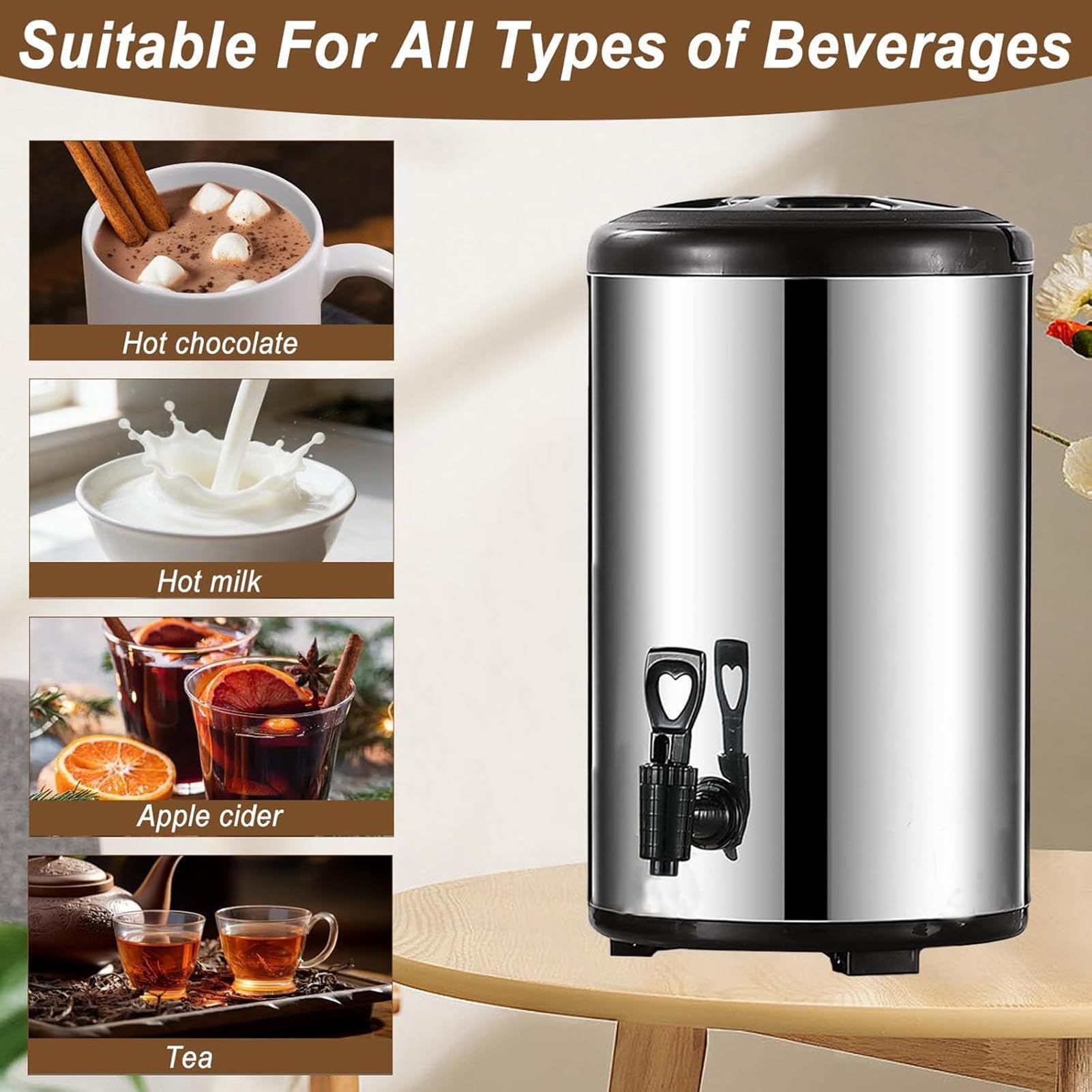 Dispensador de Bebidas Aislado con Grifo y Recipiente de de Doble Pared | Dispensador de café caliente de acero inoxidable de gran capacidad para Zumos Té Infusión Leche Café Catering