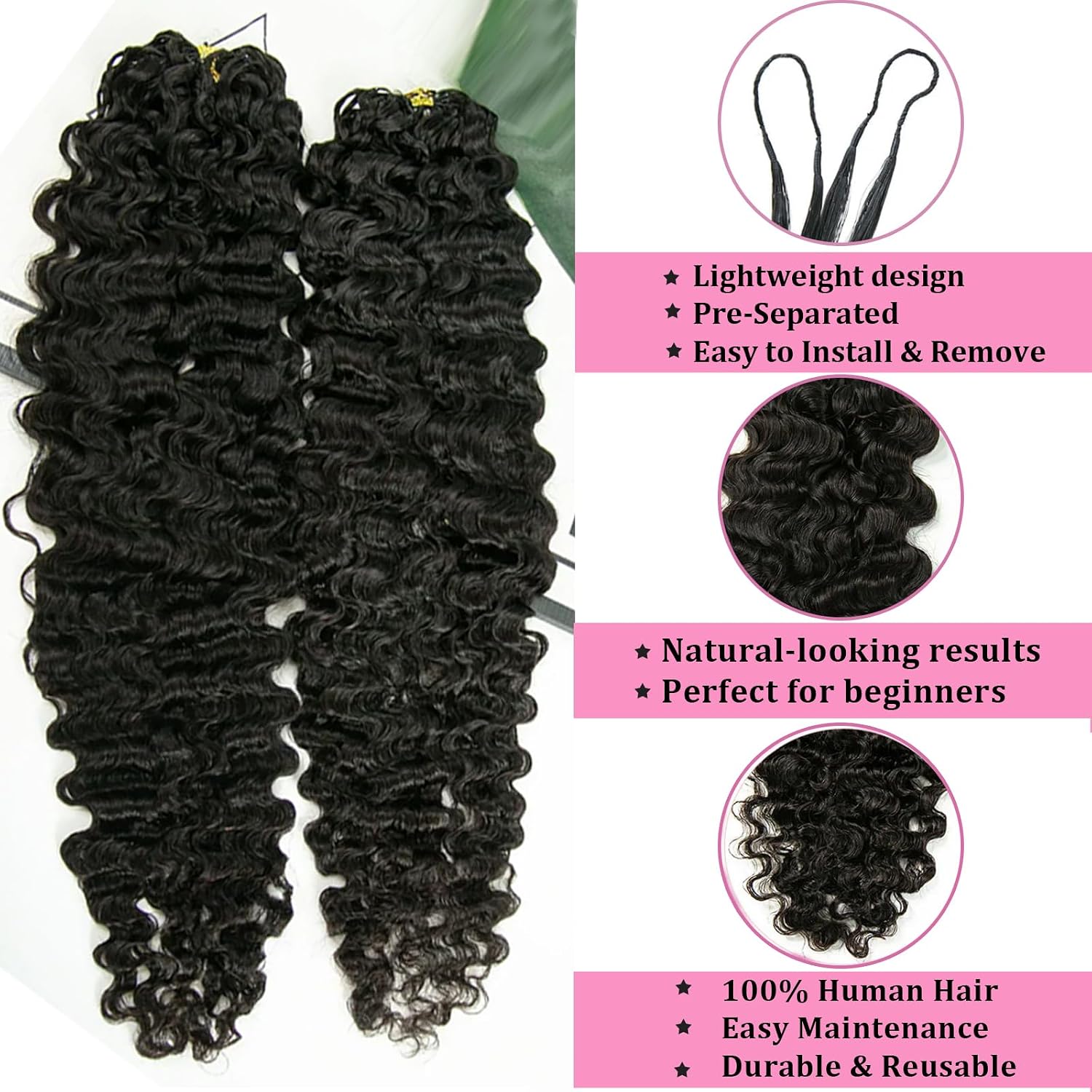 BLG Burmese Water Wave Human Crochet Hair 20 Inch 240g Miracle Knots Feather Crochet Human Hair Extensions for Women Curly Knotless Invisible Human Hair Crochet Bundles Pre-Separated Boho Human Hair