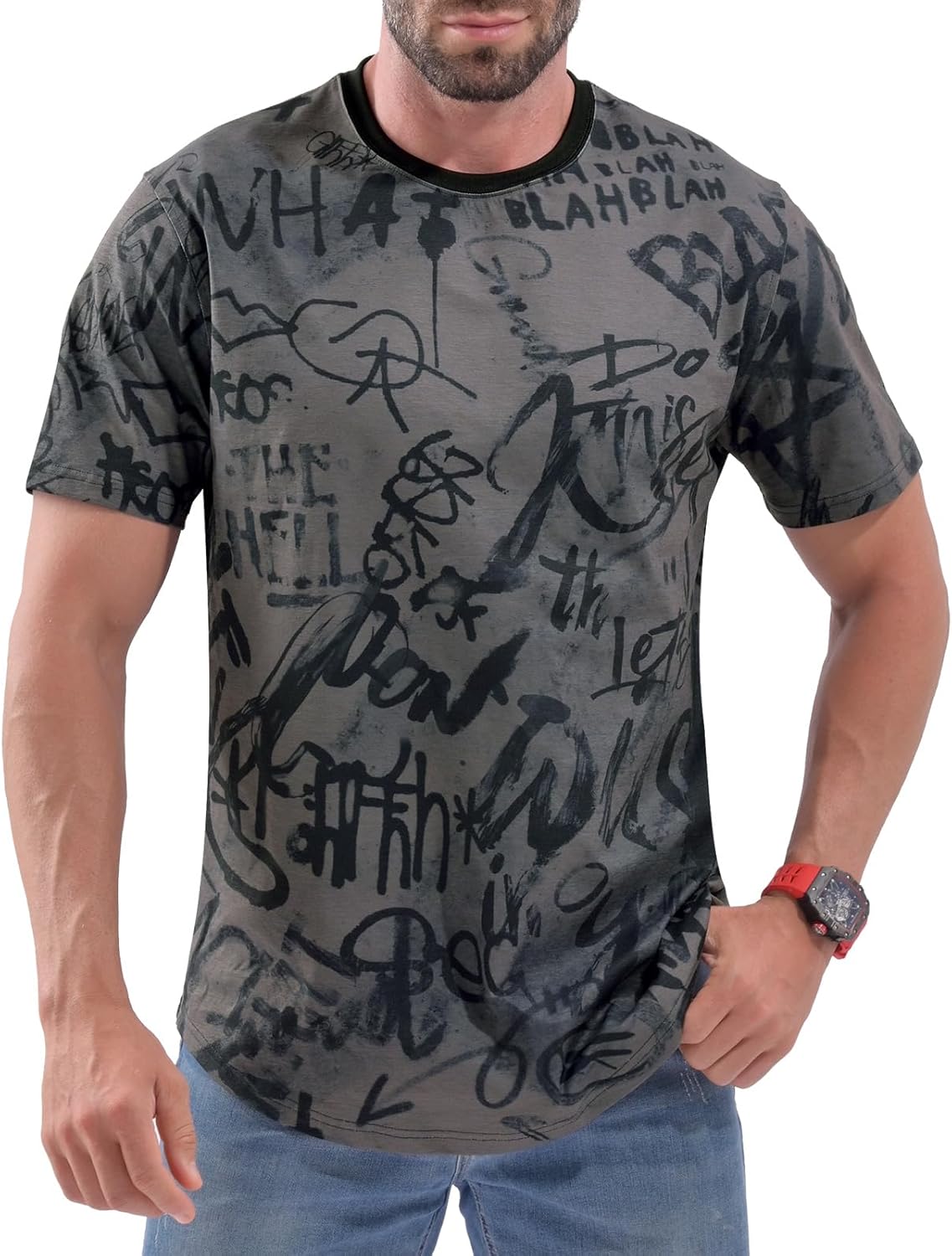 DEOLAX Mens T Shirt Fashion Crew Neck Graphic Men T-Shirts Casual Dry Fit Tee Short Sleeve Workout Hip Hop Shirts for Men - Image 2