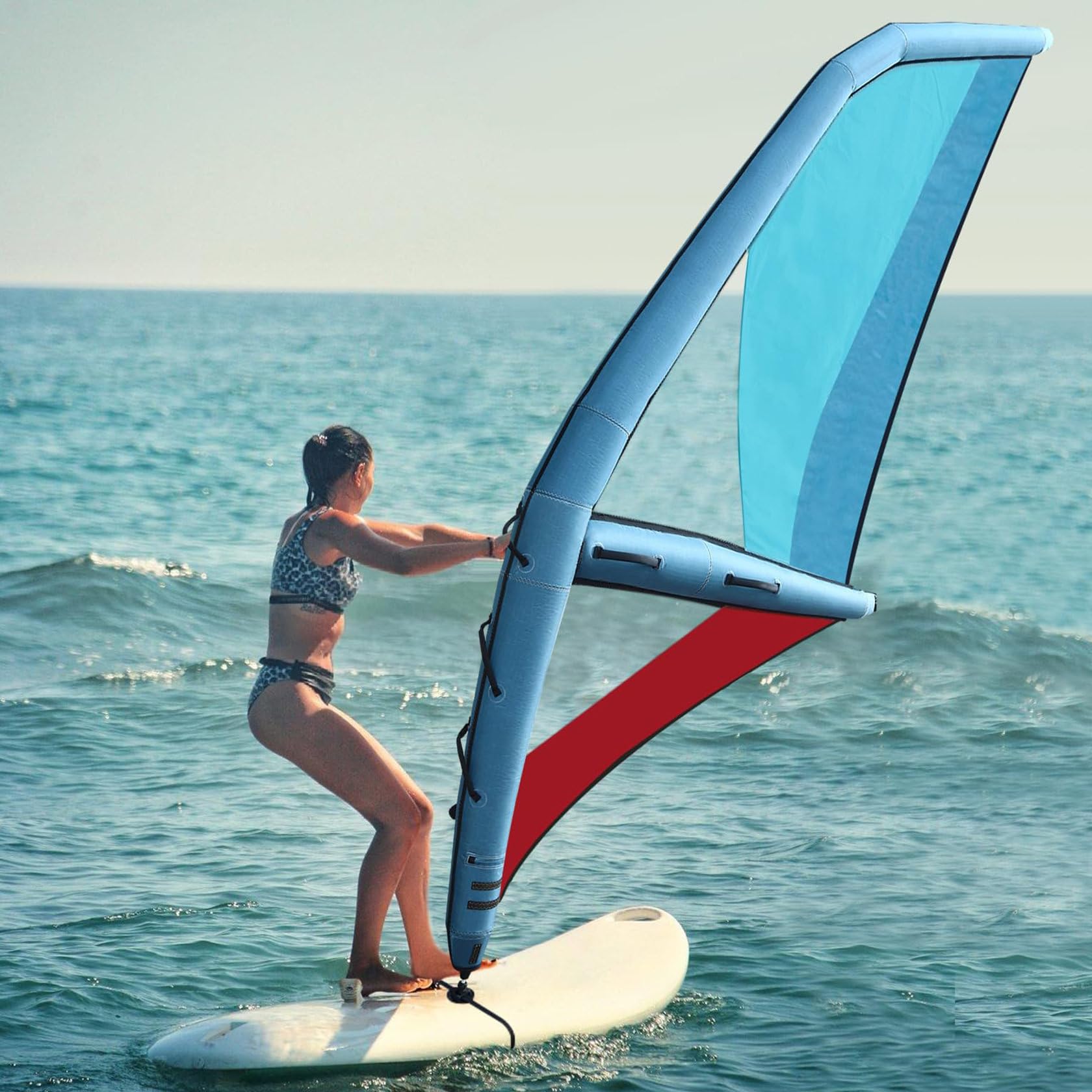 Tabla de hidrofoil inflable, tabla de windsurf, tabla de remo de pie, tela de buey y PVC, área de vela de 4.2㎡, con visión clara para deportes acuáticos, kayak, vela, marino, fácil instalación y