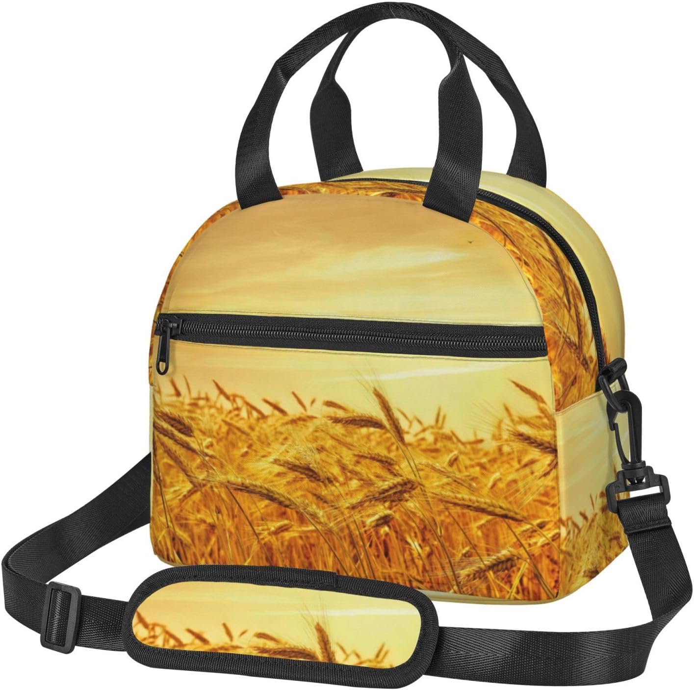 Wheat Field Print Reusable Lunch Bag Insulated Lunch Boxes for Office Work Picnic Tote Bag Adjustable