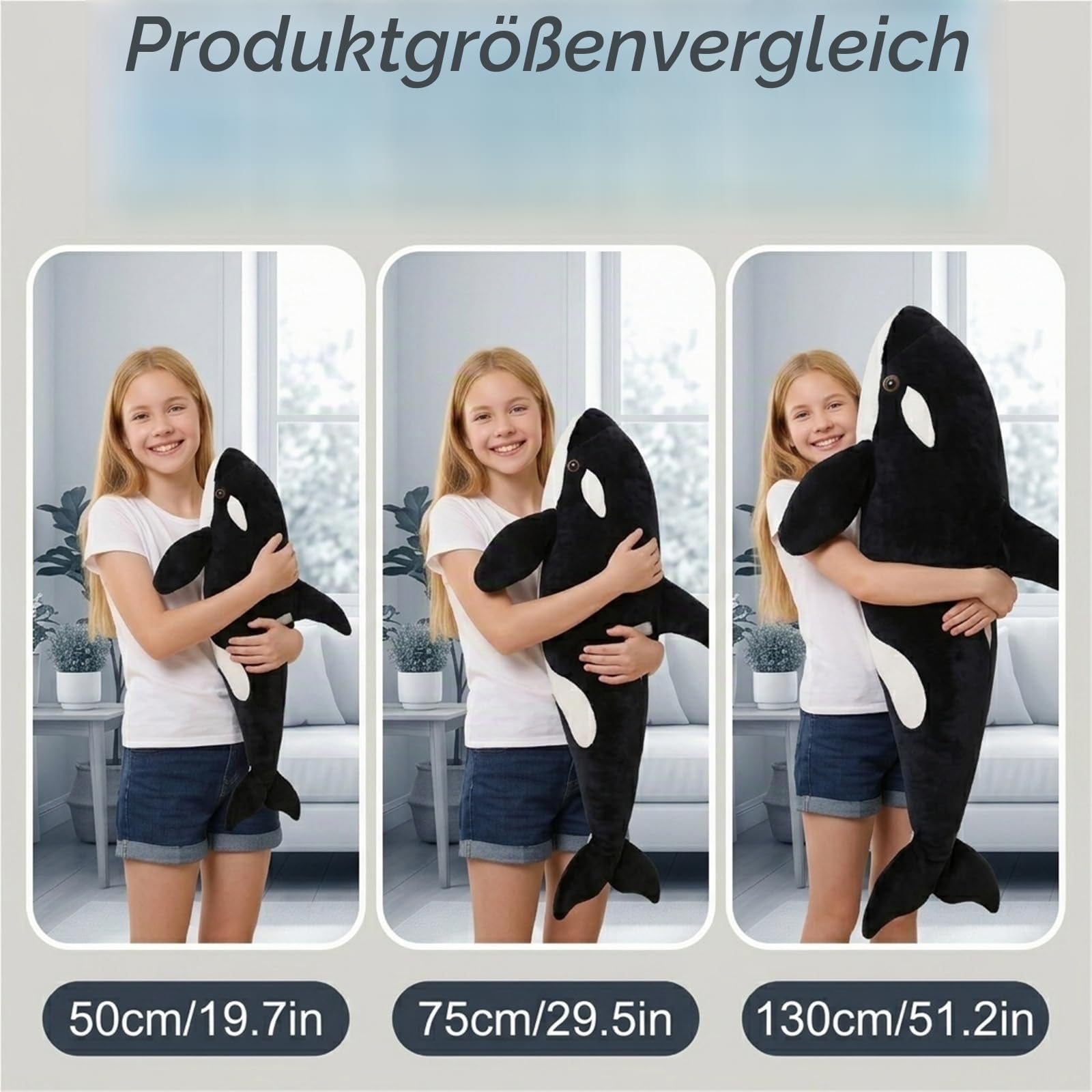 Realistisches Orca-Wal-Plüschtier, Riesiger, Weicher Und Kuscheliger Killerwal, Stofftier for Kinder Und Erwachsene, Heimdekoration(130cm/51.2in)