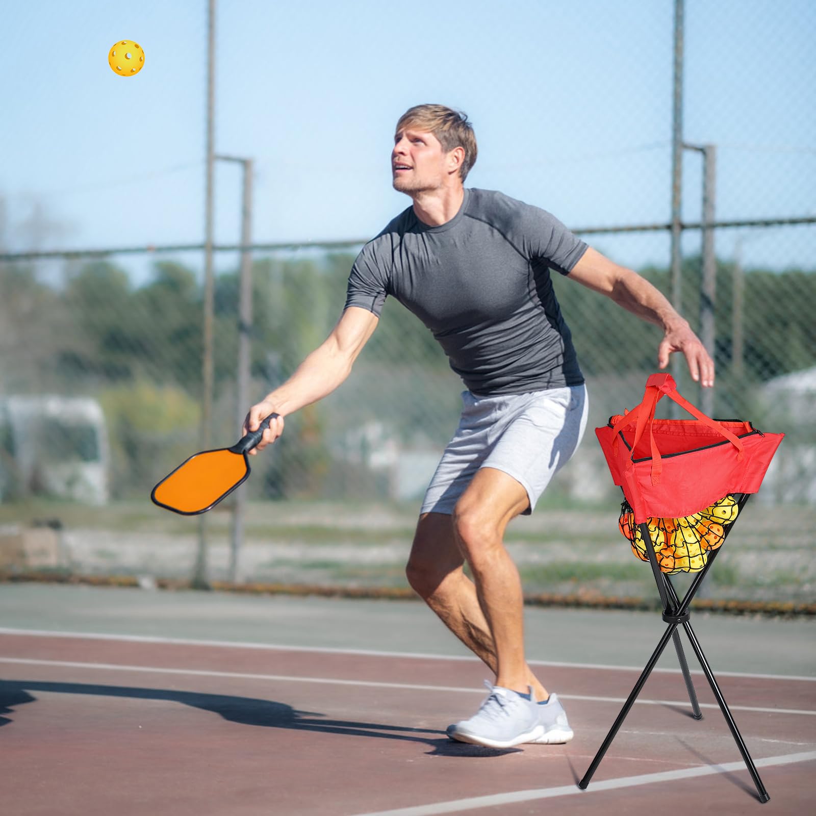 Pro Składane pojemniki na piłki tenisowe, pomieści 100 piłek tenisowych, przenośny kosz na piłki tenisowe z przenośną cholewką pickleball do zbierania i przechowywania, narzędzie treningowe do