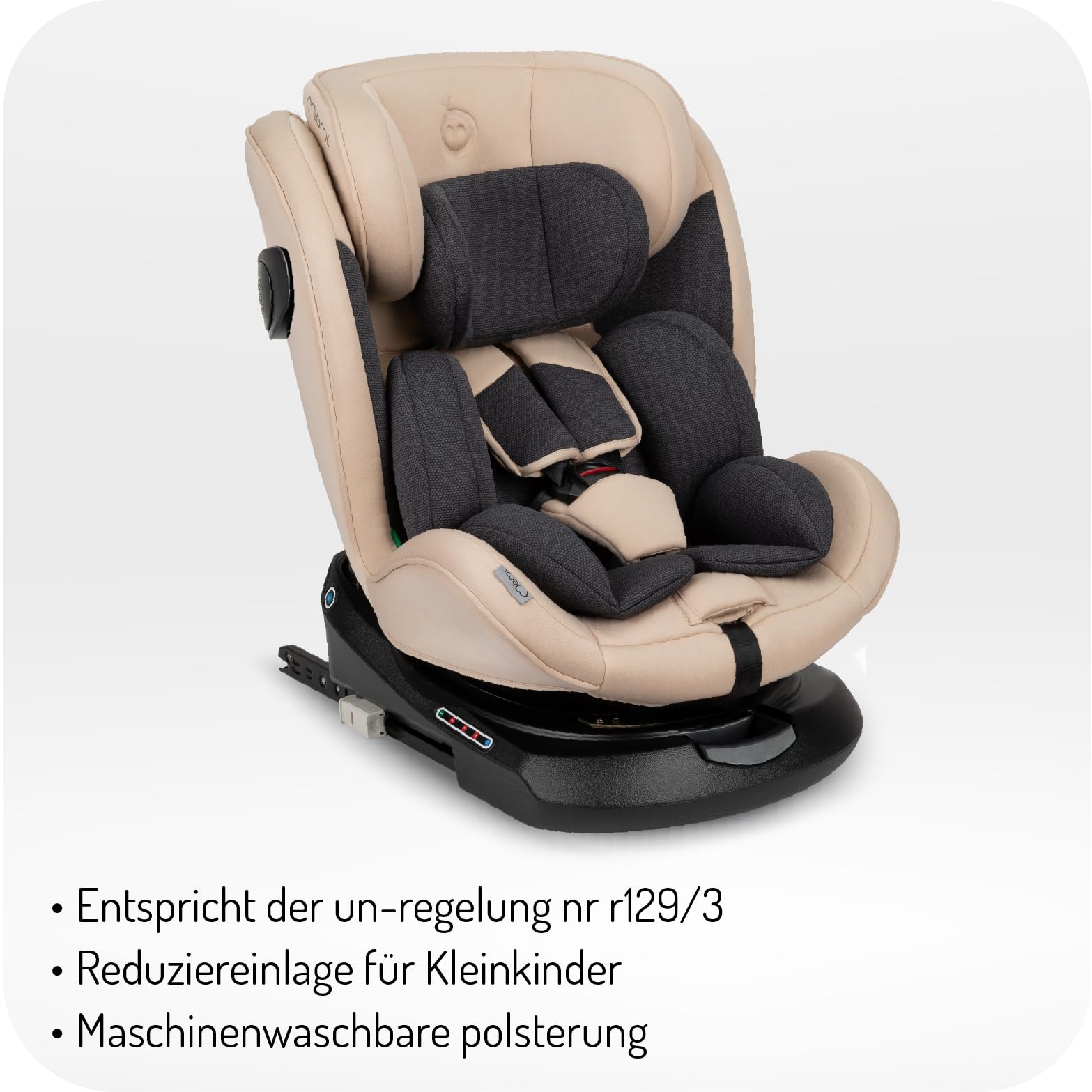 MoMi Autositz für Kinder EMI 0-12 Jahre (Gruppe 0+, 1, 2, 3, 3, Kinder bis 36 kg, 40 bis 150 cm), 360° drehbar, Einbau rückwärts: bis 18 kg, vorwärts: ab 18 kg, Befestigung mit ISOFIX und Top-Tether