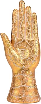 BRABUD Hamsa Evil Eye Hand Statue 9.8H Resin Aesthetic Decor for Living Room Bedroom Bookshelf Office Tabletop Collectible Gift Gold TQGJBS671