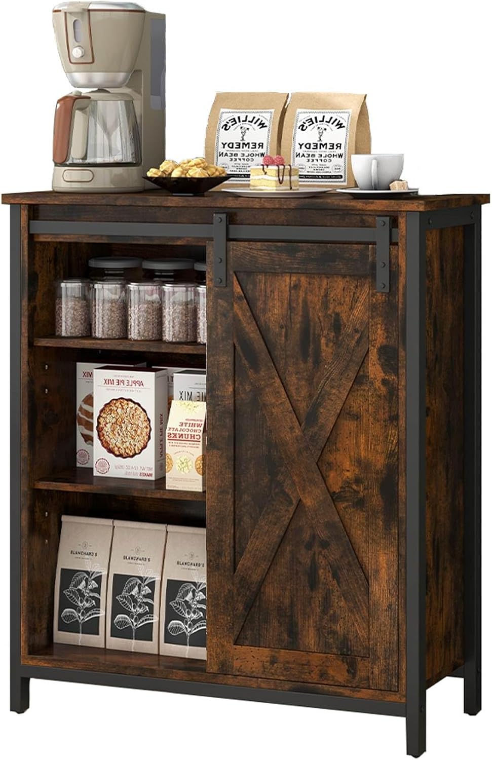 LOKO Industrial Buffet Cabinet, Wooden Storage Cabinet with Sliding Barn Door, Farmhouse Sideboard Cabinet with Adjustable Shelves, Modern Console Table for Kitchen Entryway Living Room