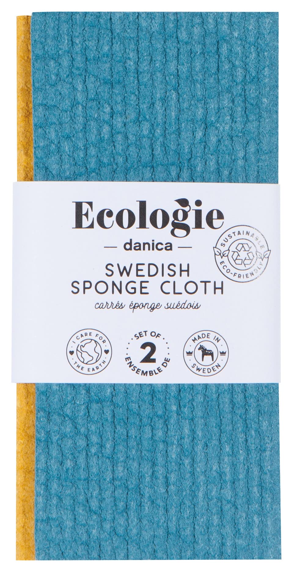 Ecologie Szwedzka gąbka do naczyń, wielokrotnego użytku, oceaniczny błękit i złoty, 16,5 x 20,3 cm, 2 sztuki