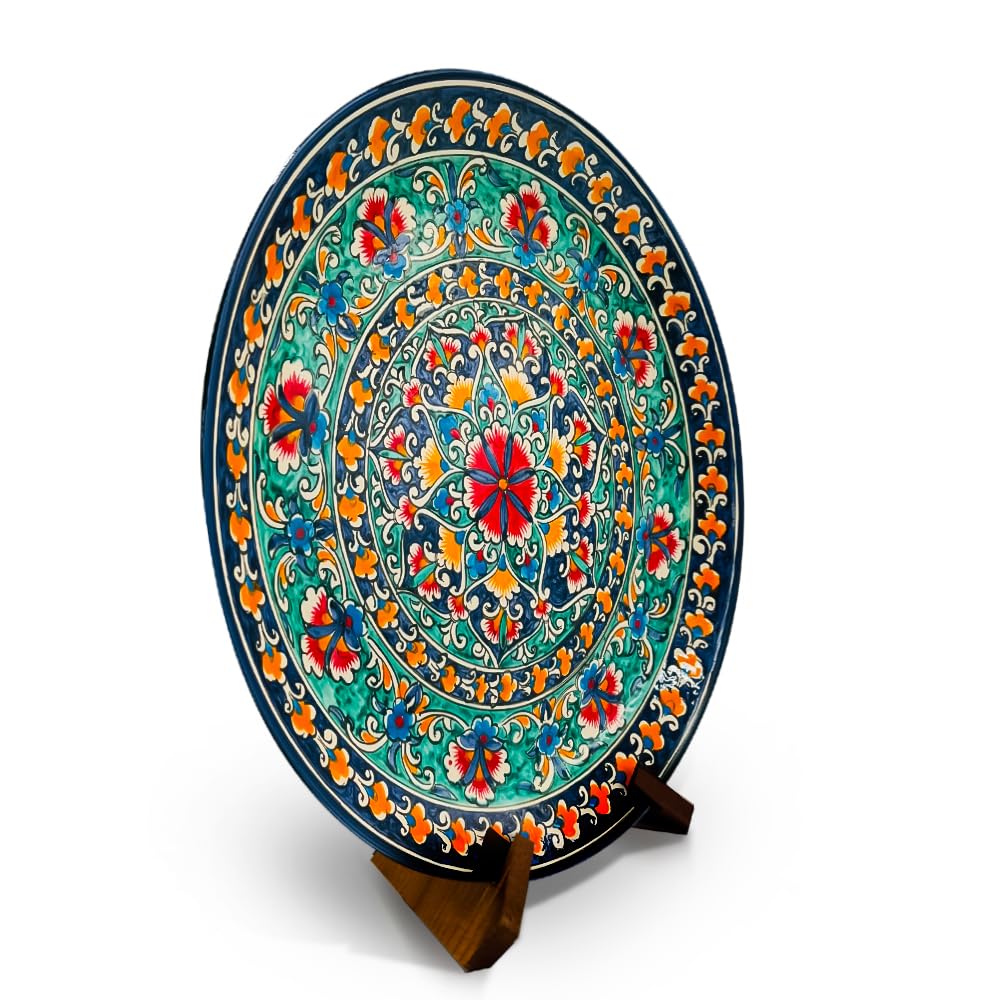 KaraKalam D10 Lagan Ljagan Teller Rishtan Rischtan Handarbeit Keramik Ляган Plate Handgemalt Keramikteller Oriental Kazan Schale (37 cm)