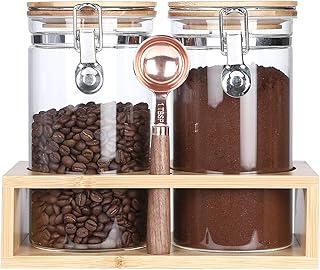 KKC Home Accents Glass Food Storage Jars with Airtight Locking Clamp Bamboo Lids,Coffee Bean Storage Containers,Sealed Gla...