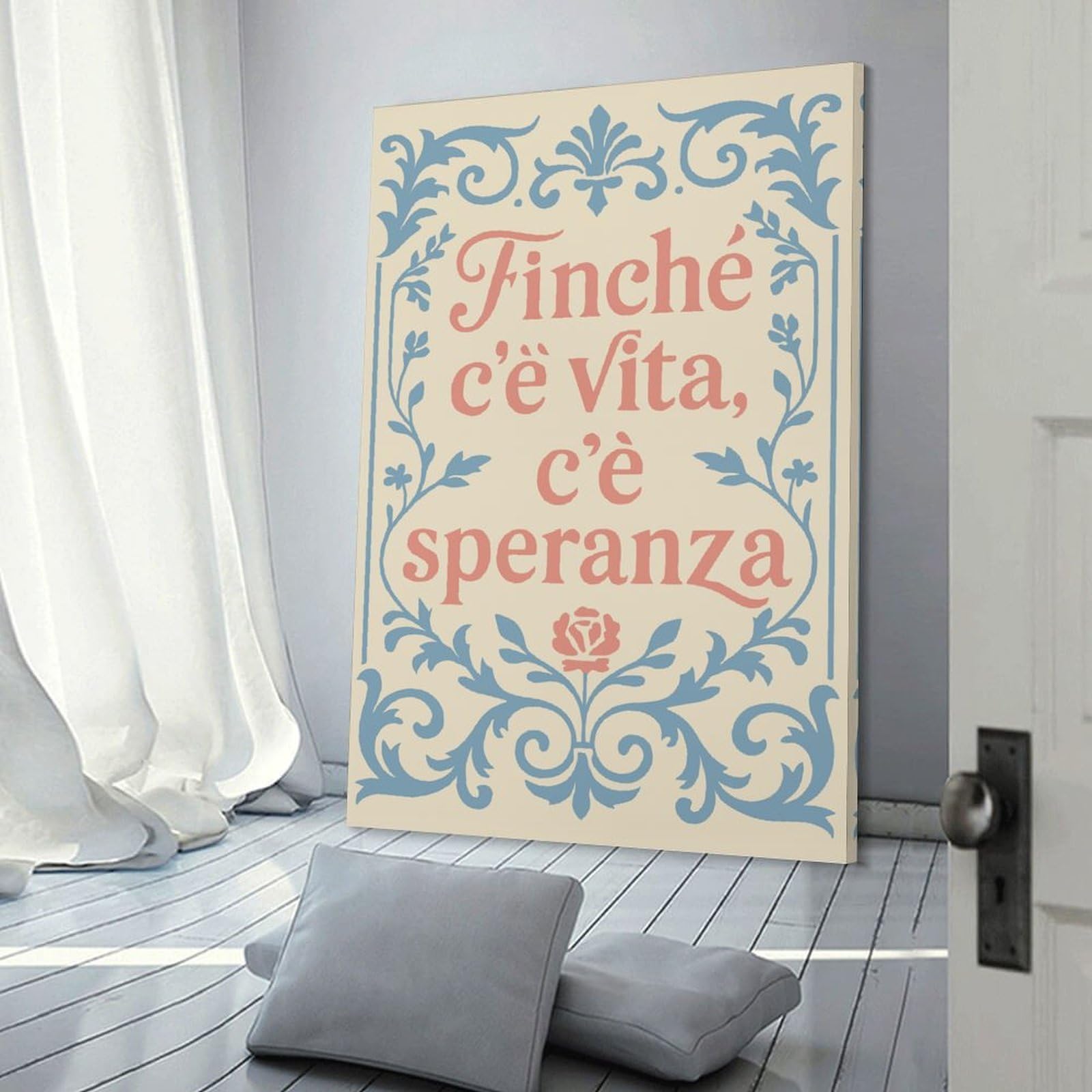 Junmoney Italian Proverb with Floral Border Wall Art Print 24x36inch(60x90cm), for Picture Wall Styling in Lounge Or Bedroom, A Versatile Canvas Print for Layering