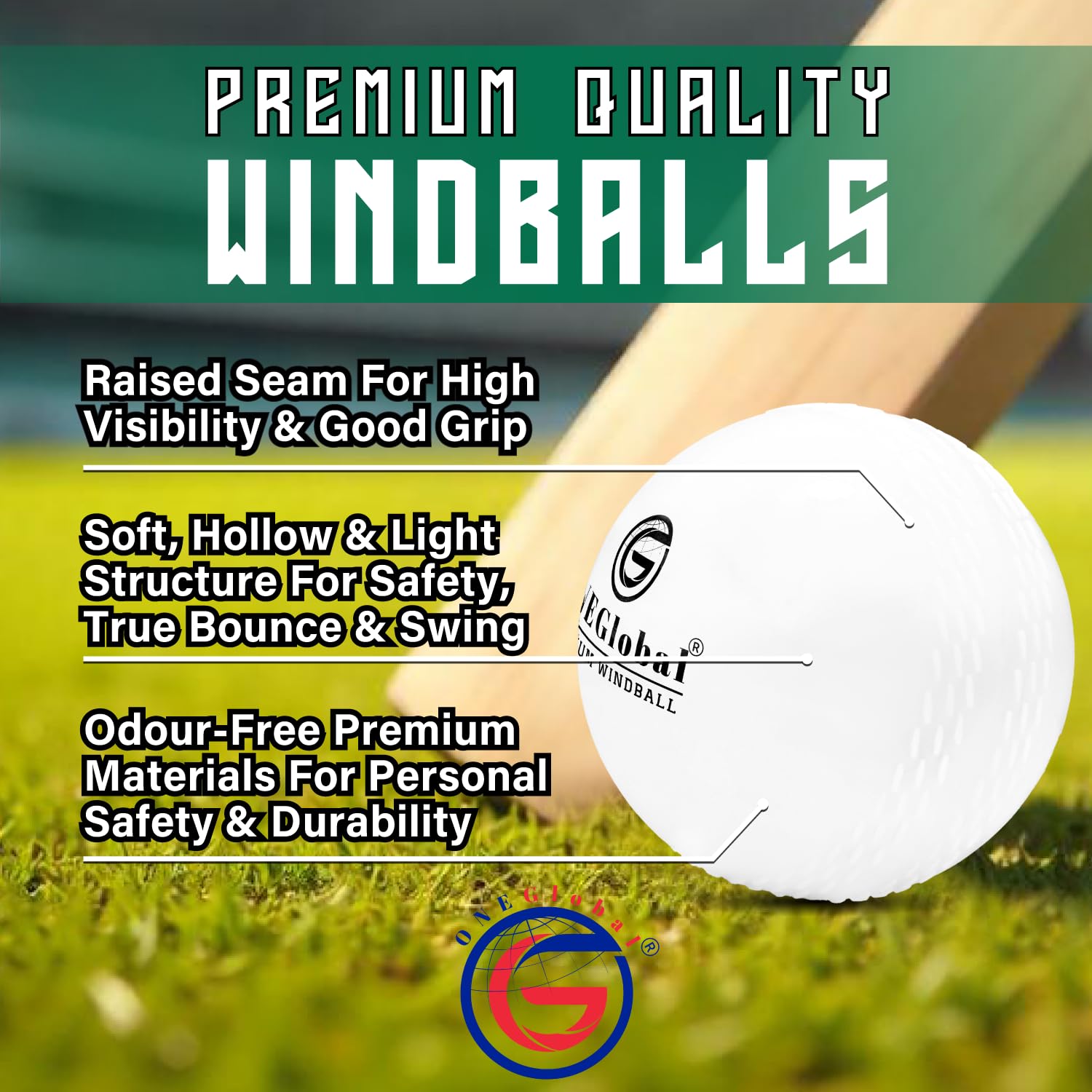ONEGlobal Palla da cricket morbida di alta qualità, materiali durevoli, cuciture colorate realistiche, vero rimbalzo e altalena, palline da cricket per allenamento all'aperto e al chiuso, allenamento