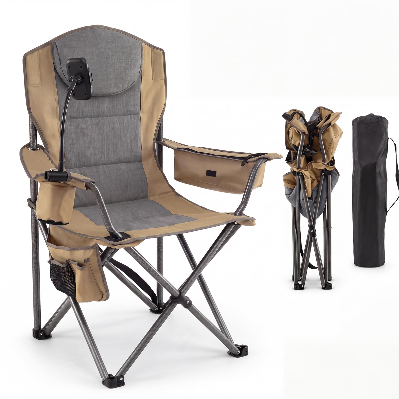 GOPLUS Silla Camping Plegable con Apoyabrazos,Carga 200kg (Verde) | Silla Playa Acolchada con Bolsa Nevera, Bolsillo y Portavasos, Bolsa de Transporte, Soporte para Móvil, para Pesca