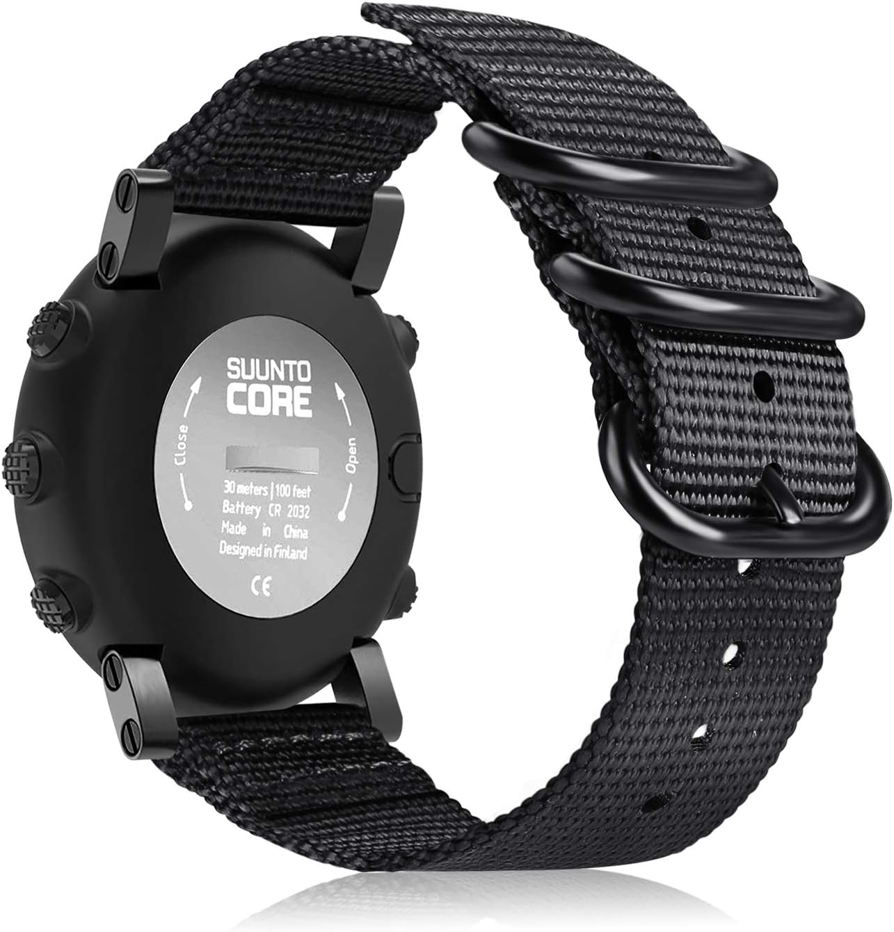 Watch Band Compatible with Suunto Core, Premium Woven Nylon Replacement Sport Strap with Metal Buckle Compatible with Suunto Core Smart Watch (Black)