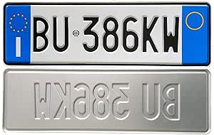 Targa Auto Di Prova Europea In Alluminio - Catarifrangente Con Caratteri In Rilievo, Made In Italy