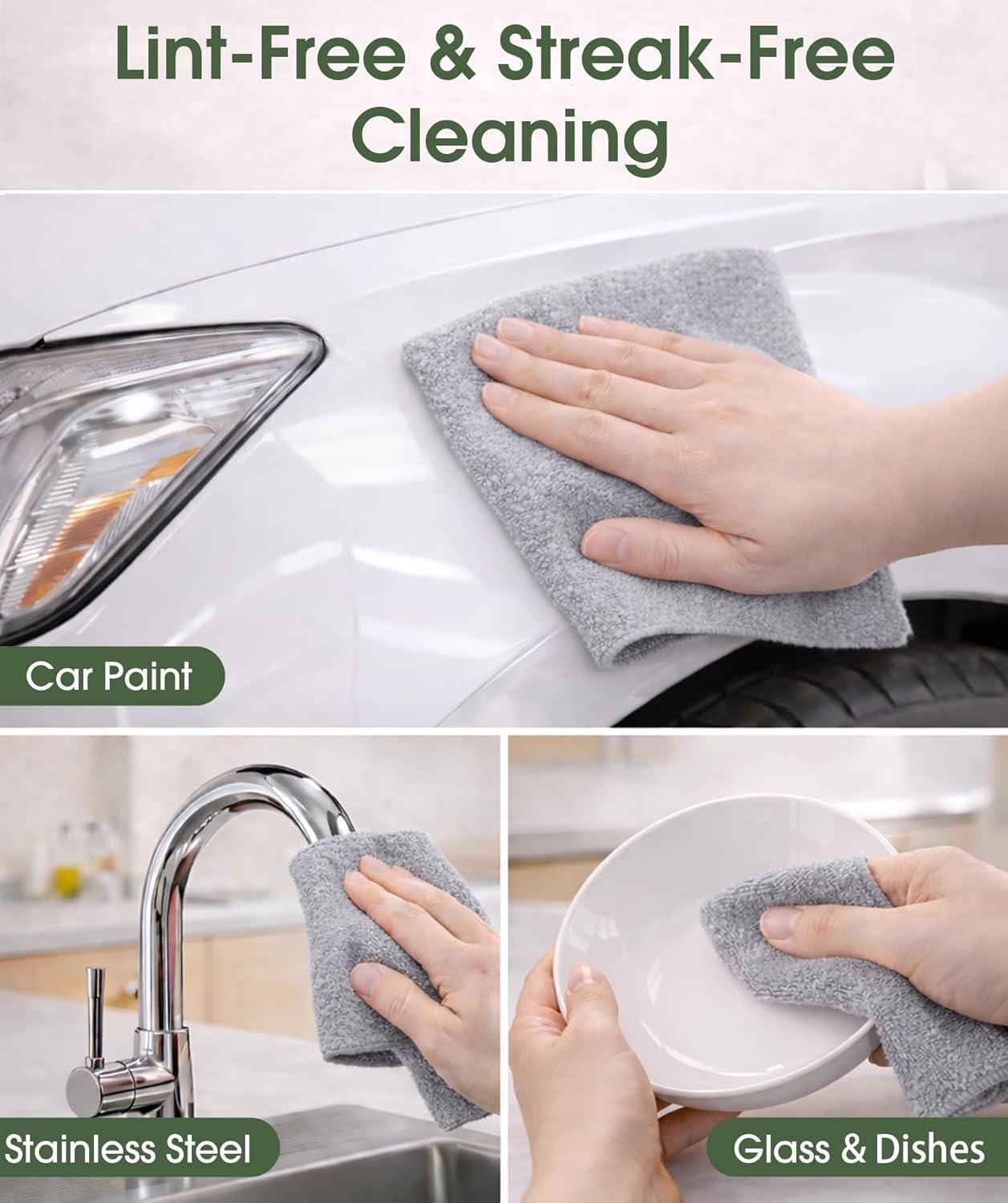 Microfiber Cleaning Cloth Roll - 100 Pack Tear Away Microfiber Paper Towels, Reusable, Washable, Scratch-Free, Kitchen Towels for Car, Home, Kitchen, Glass, Dishes(Cloud Gray)