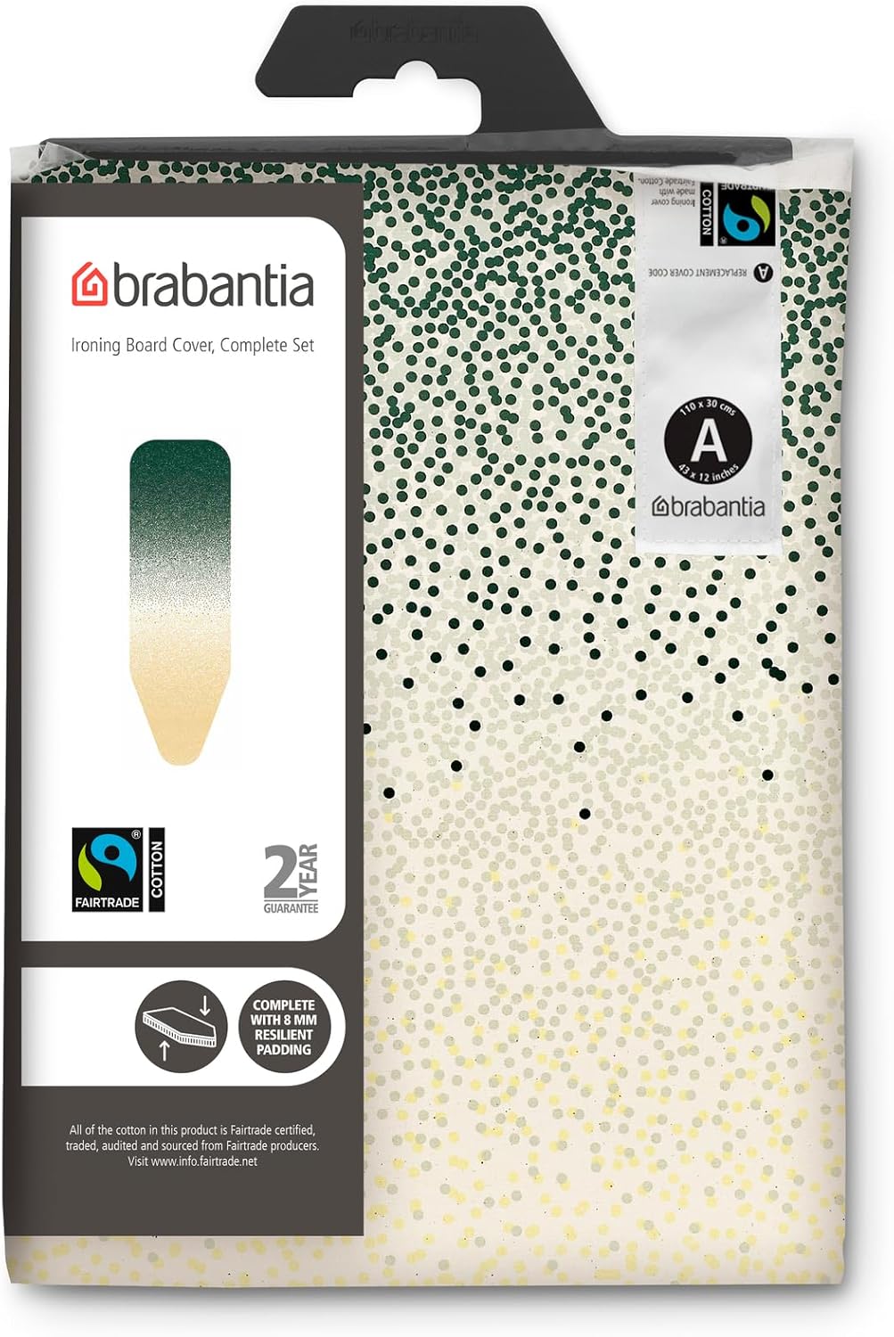 Brabantia Replacement Ironing Board Cover | All-in-One Set | Fits Compact Board (Size A) | New Dawn Fairtrade Cover | 100% Cotton Cover + Foam Padding Layer | for Brabantia Ironing Board A