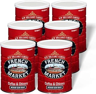 French Market Coffee & Chicory Medium-Dark Roast Ground Coffee, 12oz Can (Pack of 6)