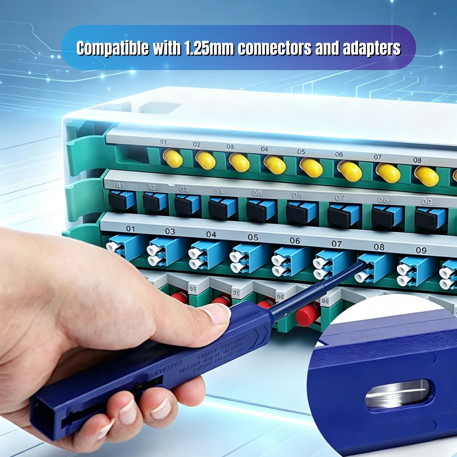 Bolígrafo de limpieza de fibra óptica para conectores LC/MU de 1,25 mm, limpiador de fibra con sonda extensible para adaptadores de mamparo de alta densidad y cables de conexión, compatible con UPC