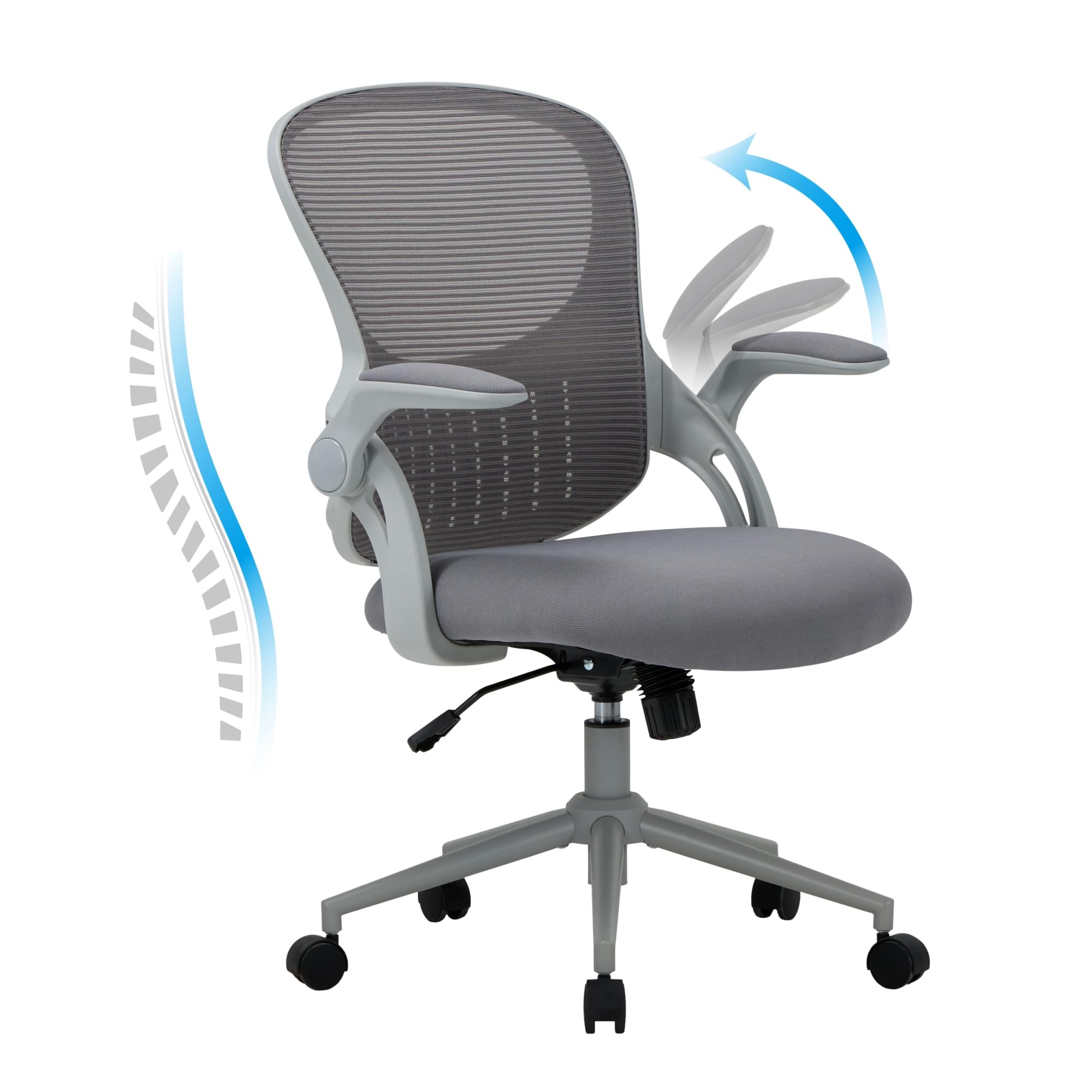 COLAMY Office Chair with Padded 90° Flip-up Armrest, Lumbar Support, Height Adjustable Ergonomic Desk Chair, Executive Swivel Rolling Computer Chair, Comfy Seat Cushion for Home/Office (Grey)