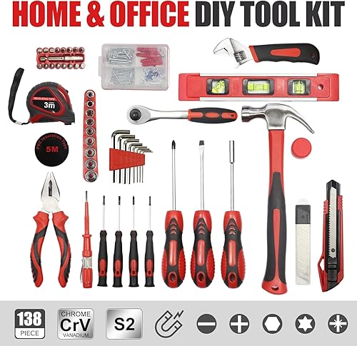 Miniatura 3 de Red Home - Juego de herramientas para el hogar, juego de herramientas de 138 piezas, kit de herramientas para el hogar para reparación y