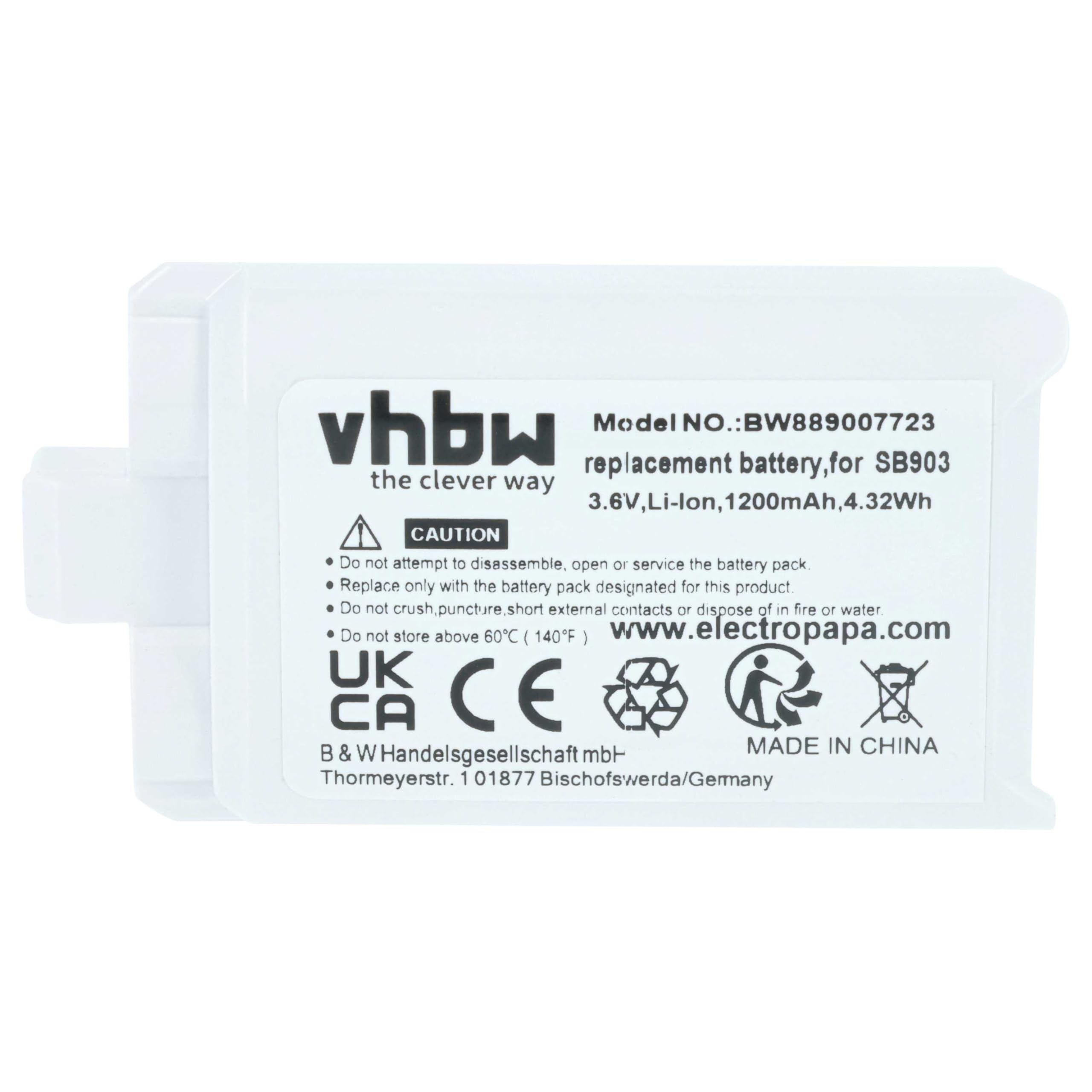 vhbw Shure SB903 bateria zastępuje system radiowy, nadajnik cyfrowy (1200 mAh, 3,7 V, Li-Ion)