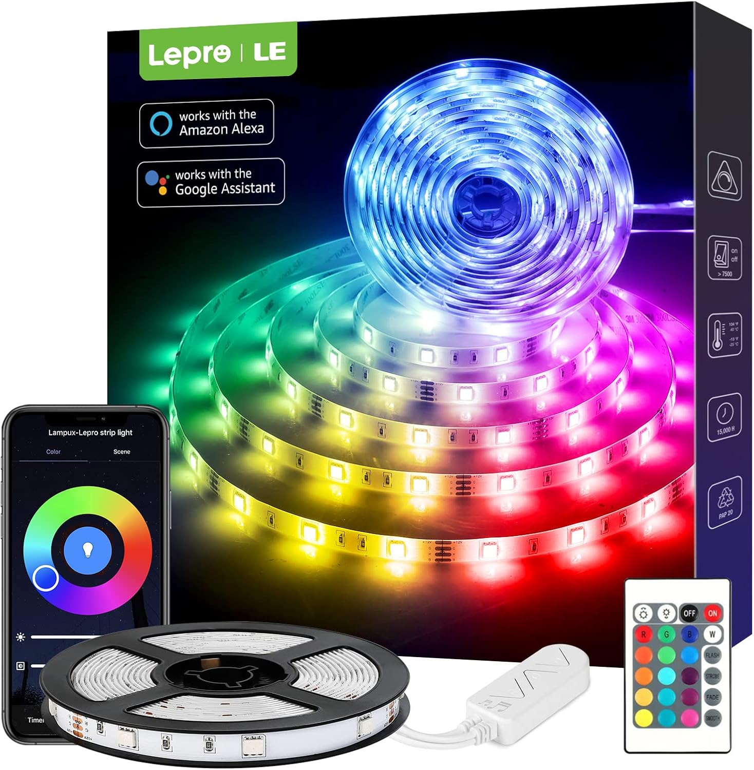 LE Smart LED Strip Lights 5m, WiFi RGB LED Lights with Remote, Works
