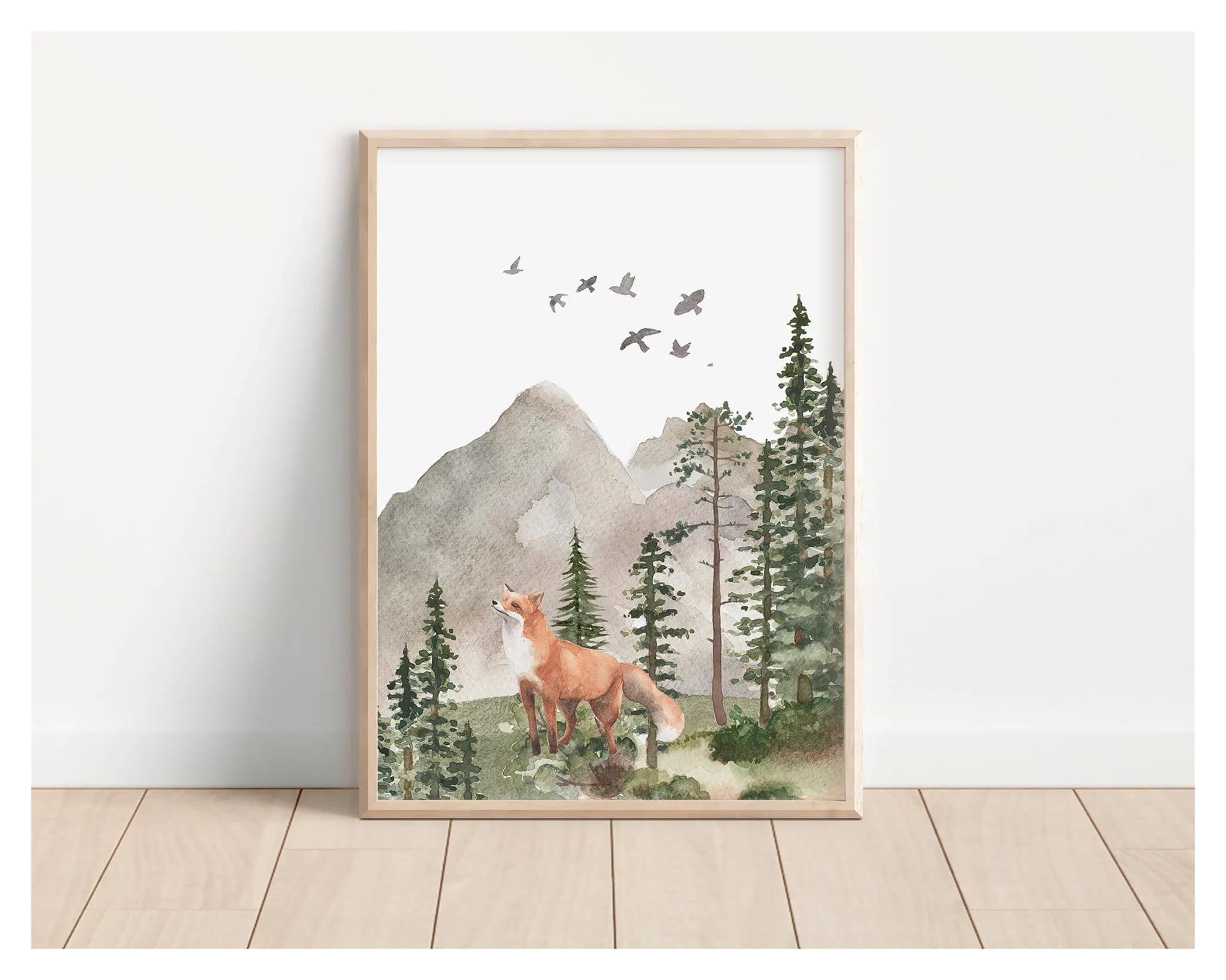 Peinture sur toile animaux et forêt style aquarelle en 40x60 cm