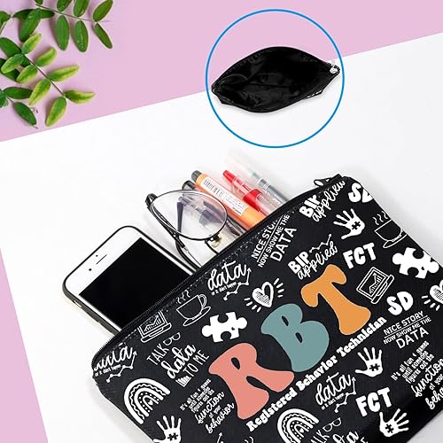 Miniatura 6 de GJTIM Bolsa de cosméticos de lona con cremallera, color negro RBT, mediano, mármol 3D, portátil, ligera, bolsa de maquillaje para ABA BCBA Behavior