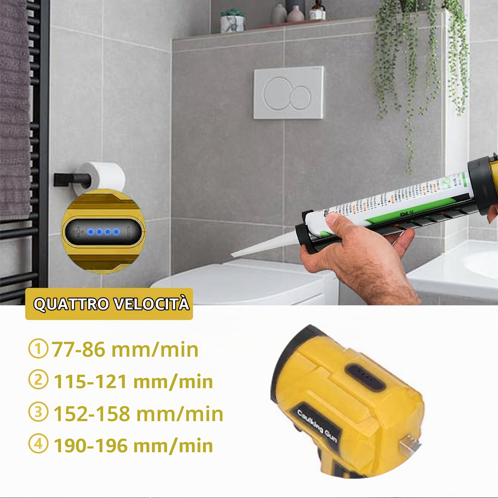 Pistola a cartuccia a batteria per DeWalt 20V Max con luce LED e 4 velocità regolabili Per riparare le piastrelle del pavimento e sigillare i piani di lavoro della cucina (Batterie non incluse)