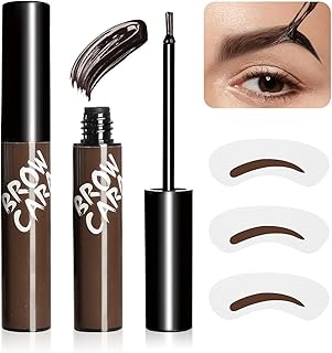 Eyebrow Tint Peel Off - Tattoo Eyebrow Gel Easy Peel Off with Eyebrow Stencils, Tinted Brow Gel 3 Days Duration Eyebrow Pencils for Women Waterproof for Fuller & Defined Looking Brows (Medium Brown)