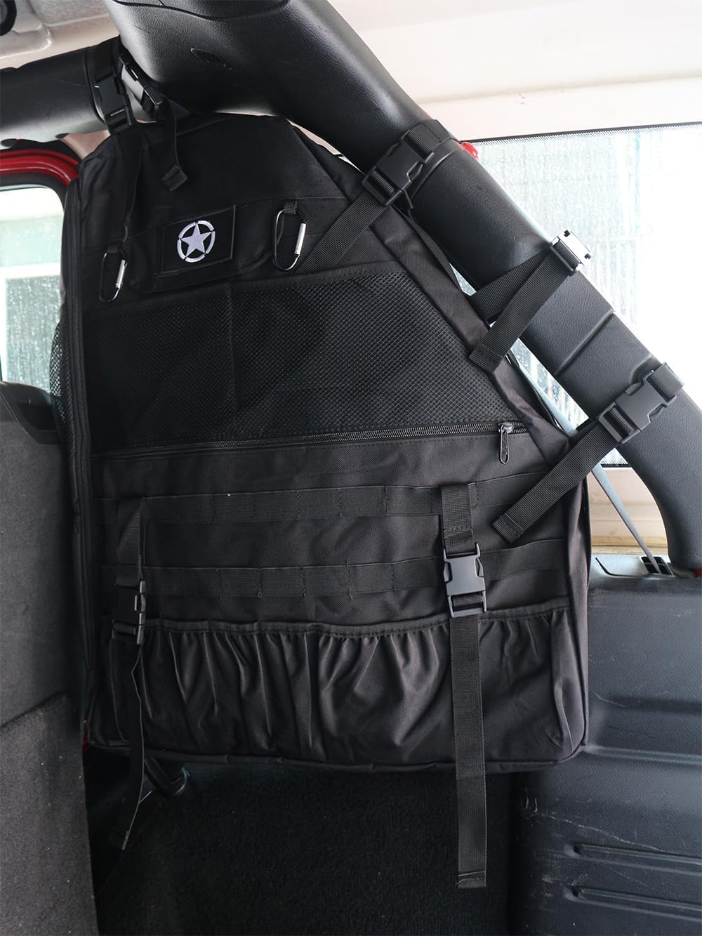 Wrangler Roll Bar Storage Bag Cage with Star Logo for JK TL LJ JL 4-Door Organizers Accessories with Multi-Pockets Tool Kits Bottle Drink Phone Gadget Holder - Pack of 2 Cargo Bag Saddlebag