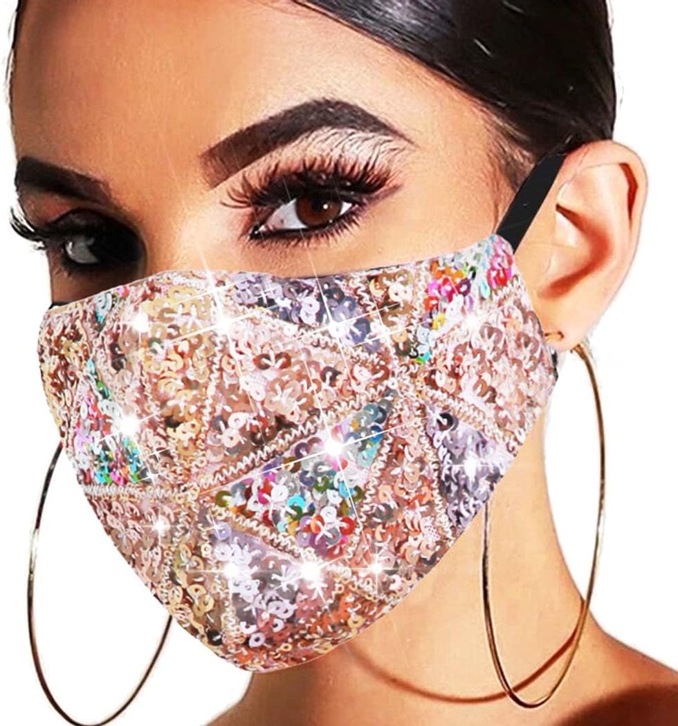GORTINSparkle Sequins Mouth Cover - Glitter Masquerade Shield, Dust Proof Coving, Party Jewelry Accessory for Women