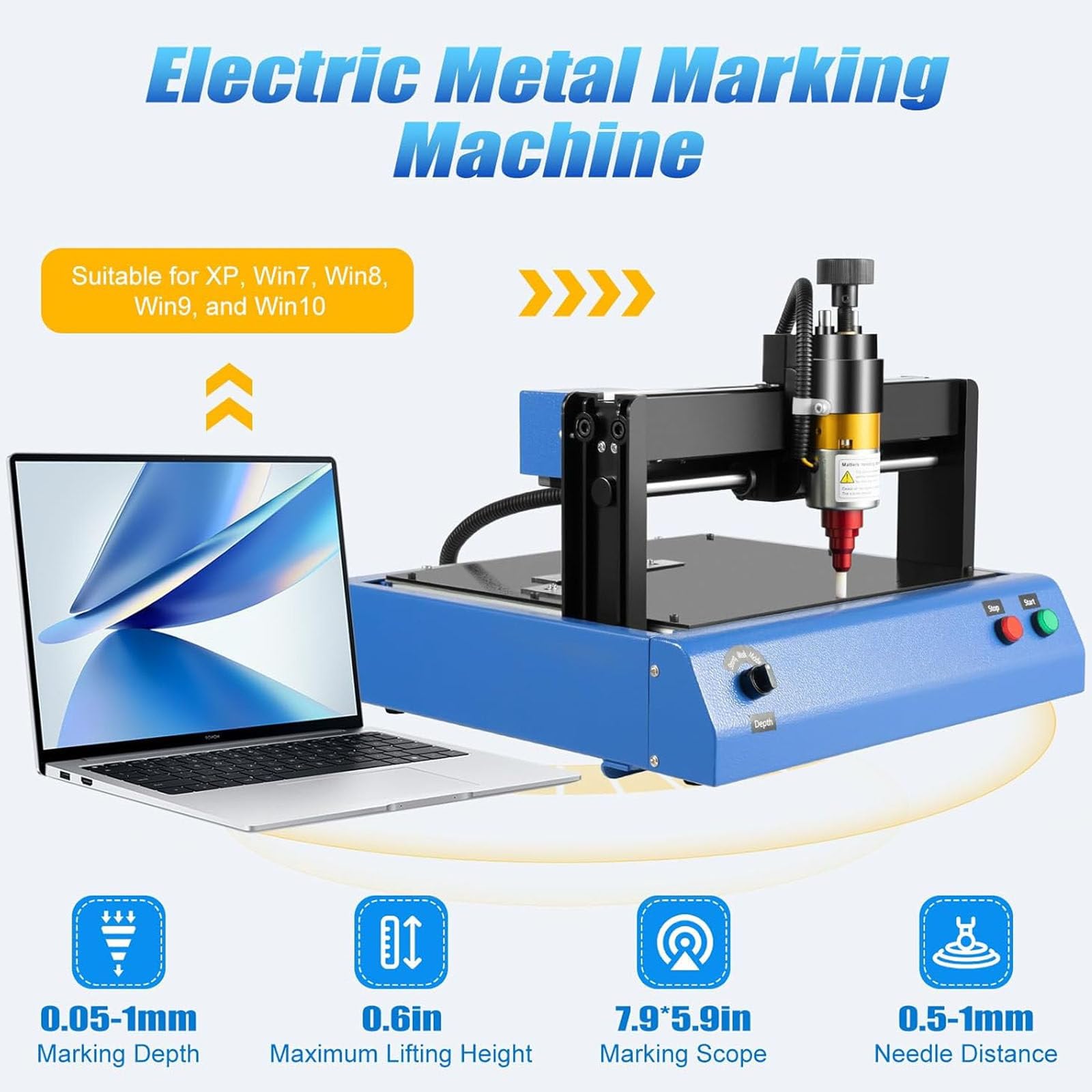 Máquina marcado metal eléctrica 400 W, máquina grabado joyería, dispositivo grabado por micropercusión plástico, para placas identificación acero, velocidad de 50 mm/s.,200 * 150mm