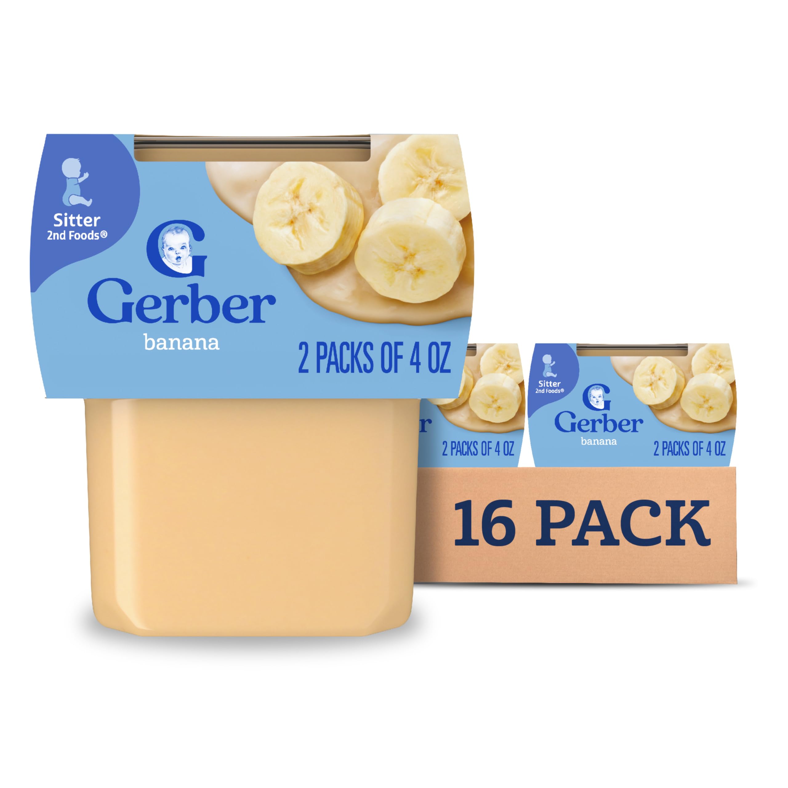 Gerber Stage 2 Baby Food, Banana Puree Tubs, No Artificial Colors or Flavors, Baby Puree, 16-Pack