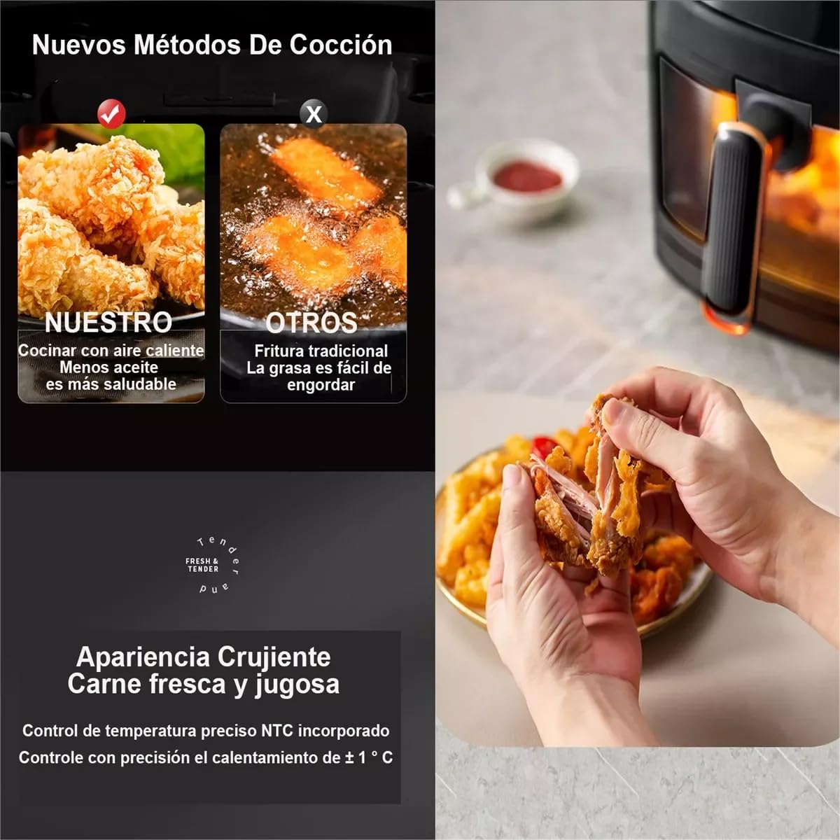 1400W Friggitrice ad aria, 8L Friggitrice senza olio, 8 menu, LED Touch
