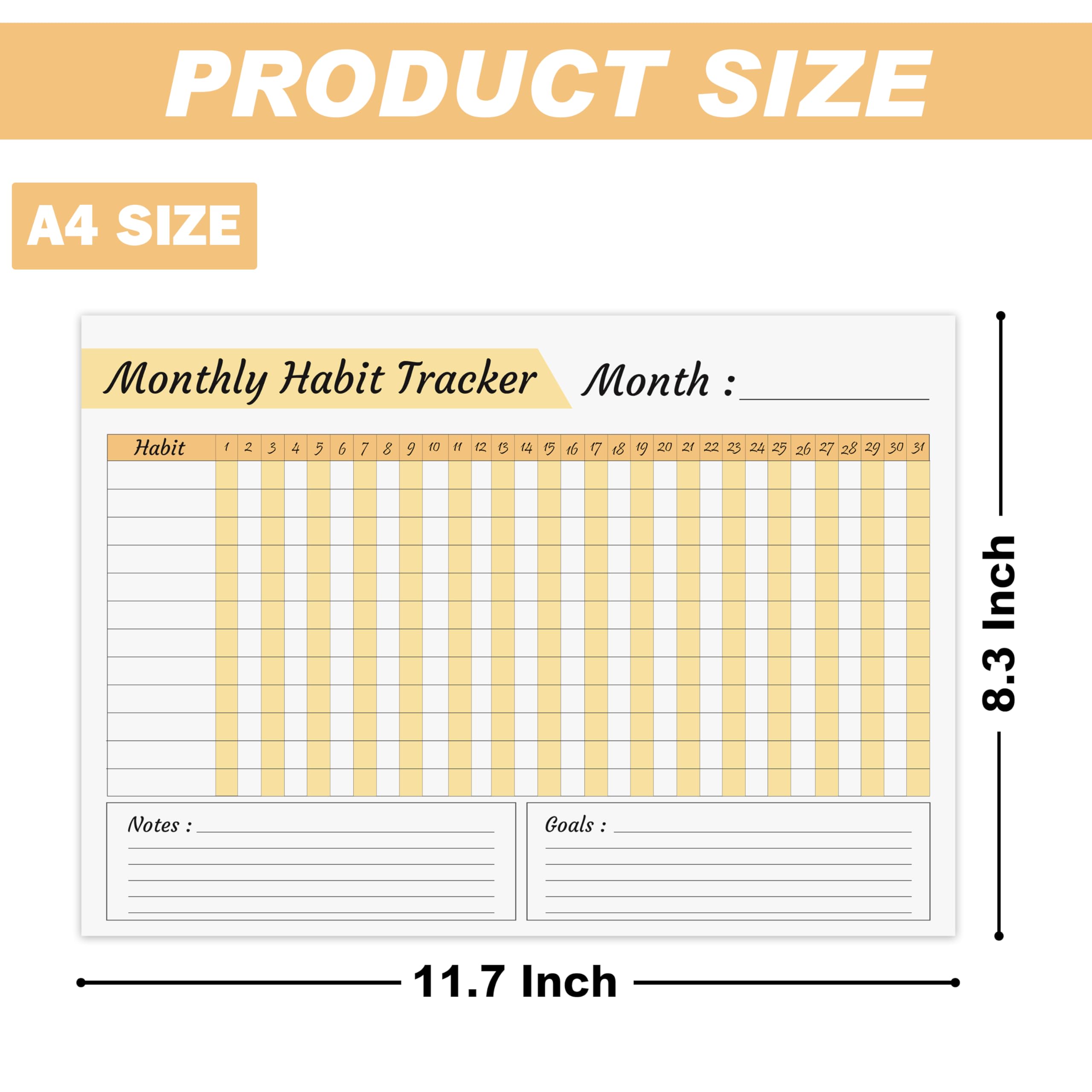 Trueflair Monthly Habit Tracker (A4 Size,13 Sheets) Undated Planner Sheets With Goals For Self Improvement (Design 1) 2