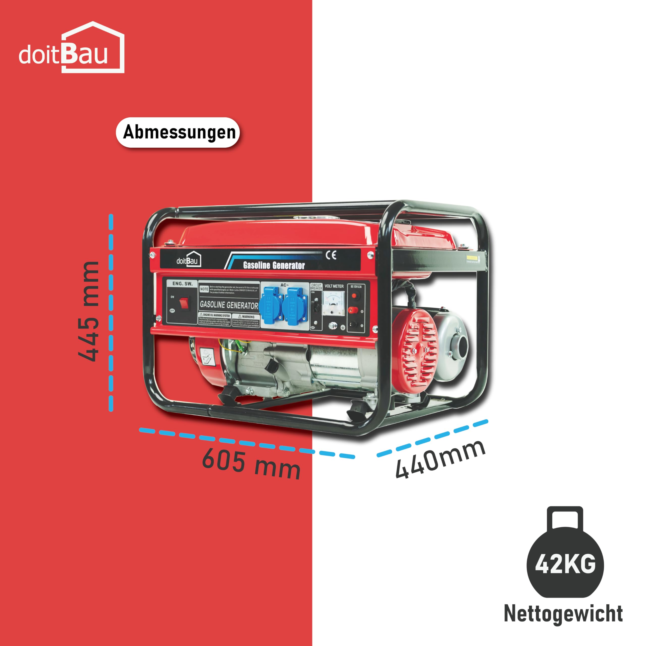 doitBau 3000 W BS3500 - Generatore di corrente a benzina con 3 KW di potenza massima e unità di emergenza 7 CV, 4 tempi AVR e protezione da sovraccarico con avviamento a fune